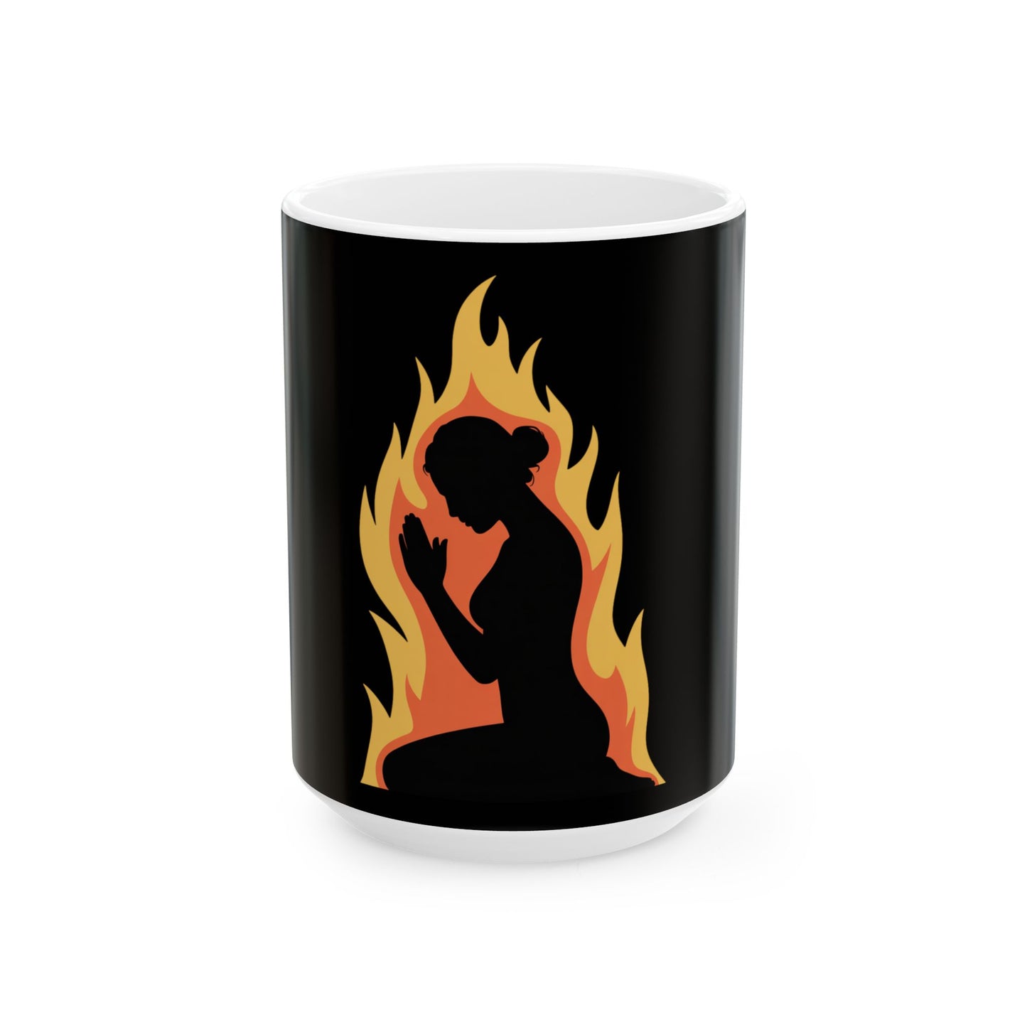 Prayerful Silhouette Flame Ceramic Mug – Inspirational 11oz & 15oz Coffee Cup