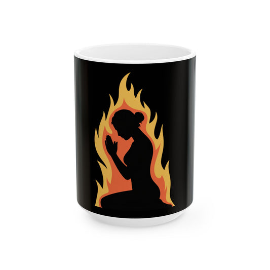 Prayerful Silhouette Flame Ceramic Mug – Inspirational 11oz & 15oz Coffee Cup