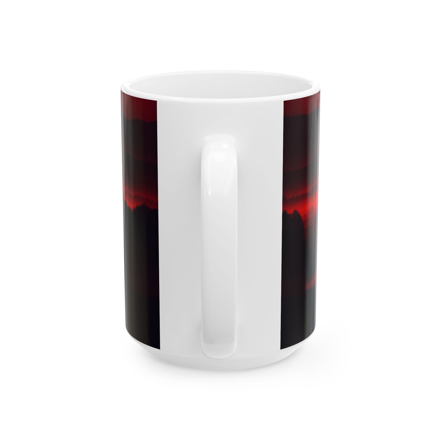Red Sunset Mountain Ceramic Mug — Atmospheric Landscape Coffee Cup (11oz & 15oz)