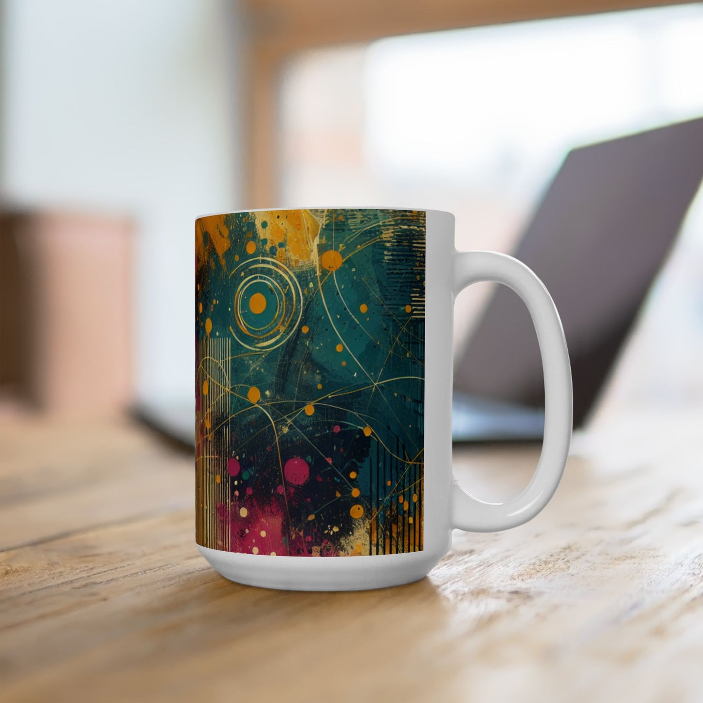 Vibrant Abstract Ceramic Mug - 11oz & 15oz, Perfect for Coffee Lovers