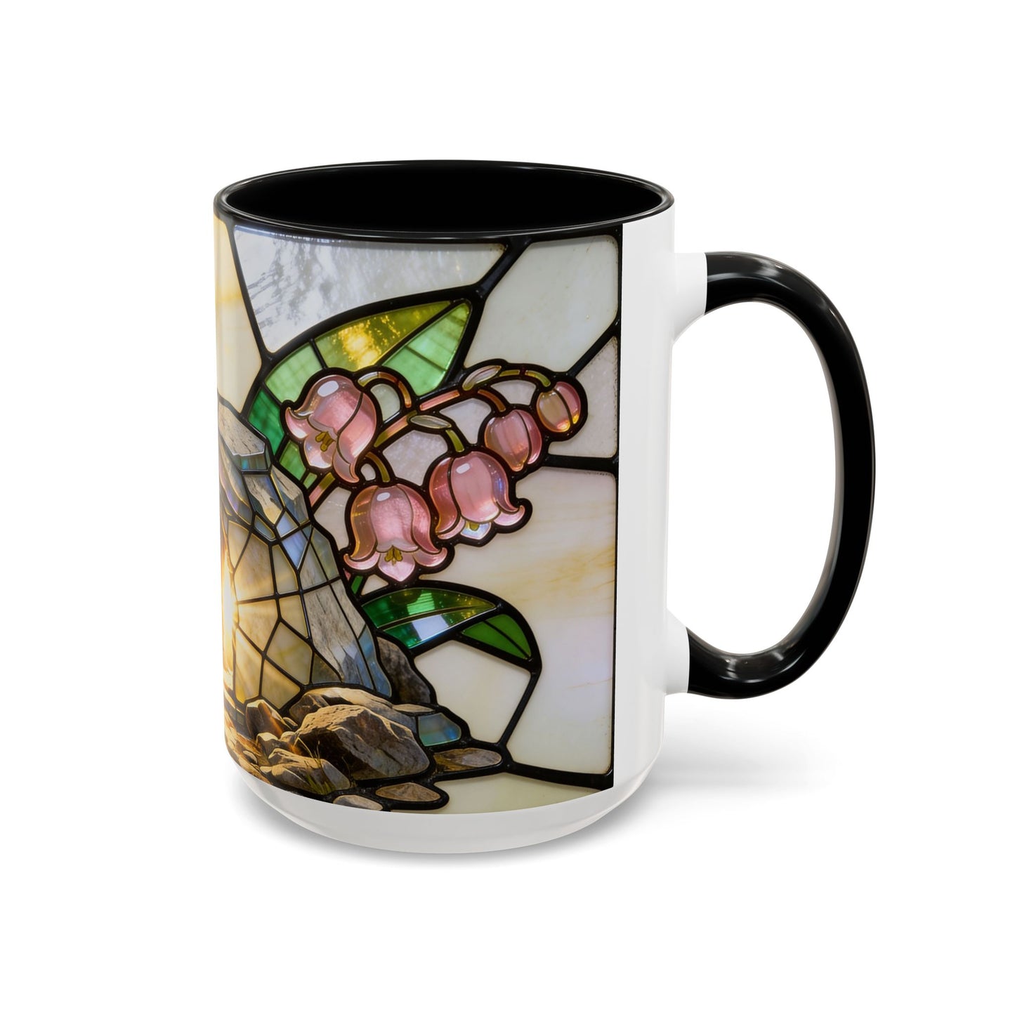 Stained Glass Garden Accent Mug – Floral Lily of the Valley Sunrise 11/15oz