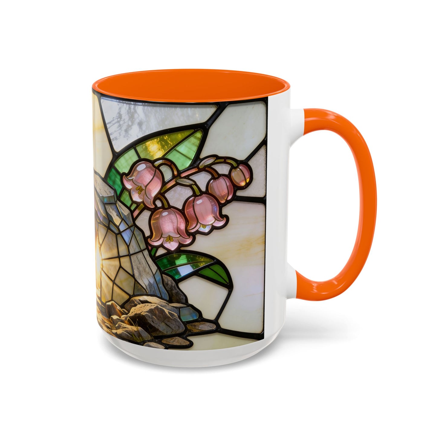 Stained Glass Garden Accent Mug – Floral Lily of the Valley Sunrise 11/15oz