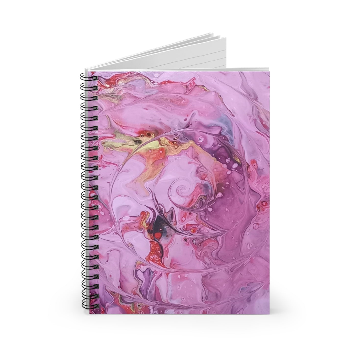 Pink Acrylic Pouring Painting Spiral Notebook - Ruled Line