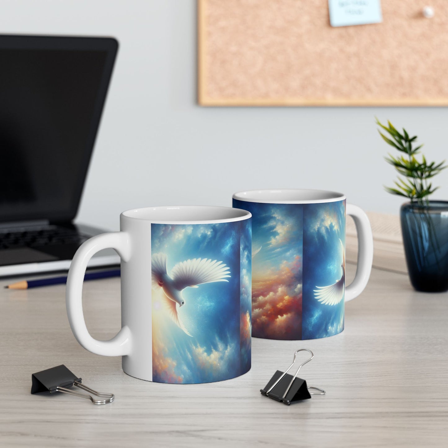 Dove in Sunrise Ceramic Mug — Inspirational Peace Coffee Cup (11oz & 15oz)