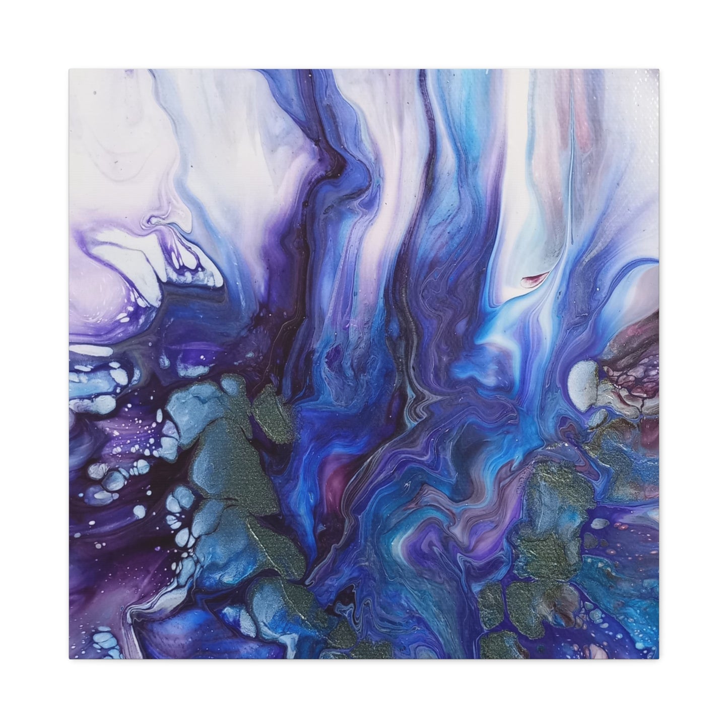 Abstract Ocean Blue Acrylic Pour Matte Canvas - Stretched Wall Art