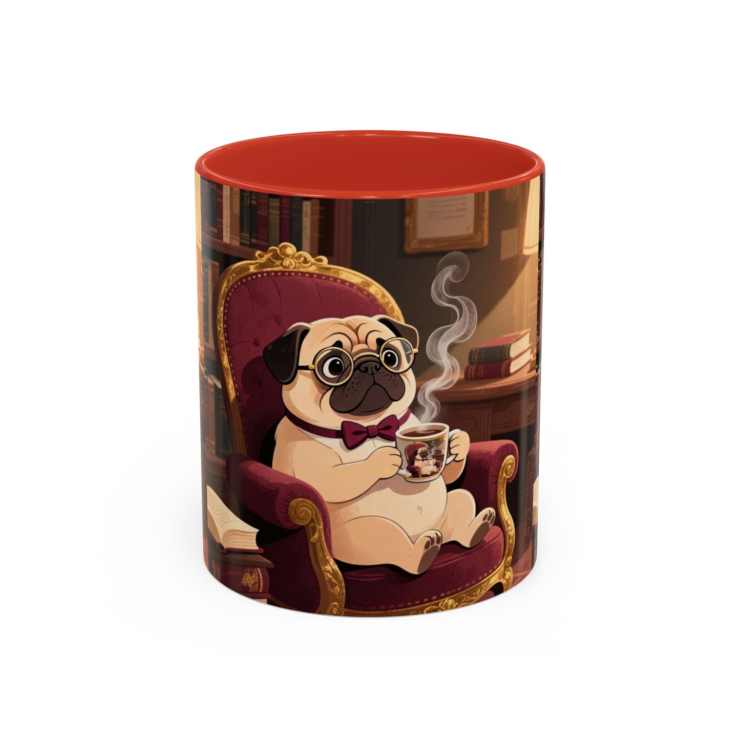 Pug in Armchair Coffee Mug — Cozy Literary Tea & Coffee Cup (11/15oz)