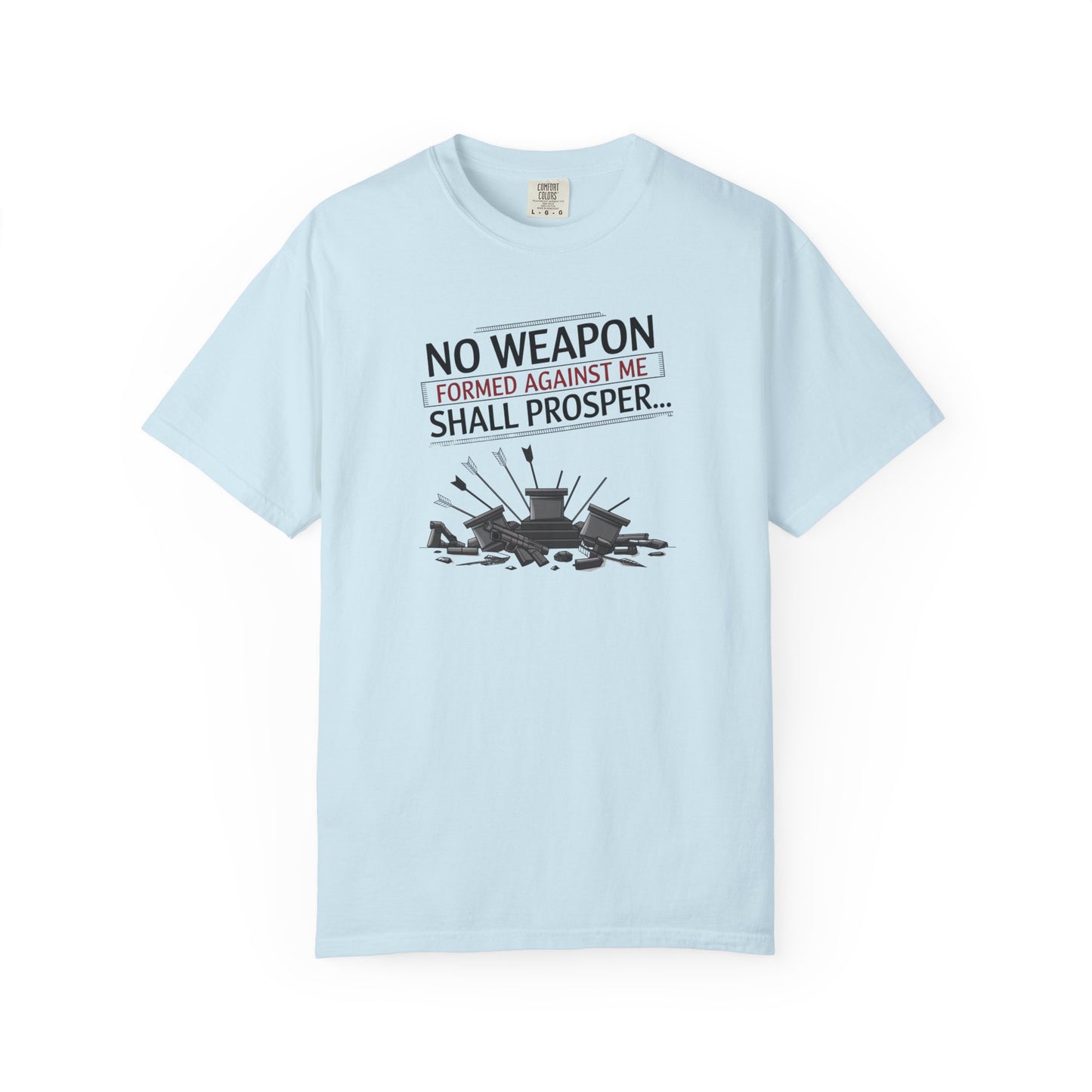 No Weapon Formed Against Me Shall Prosper T-Shirt — Isaiah 54:17 Christian Faith Tee