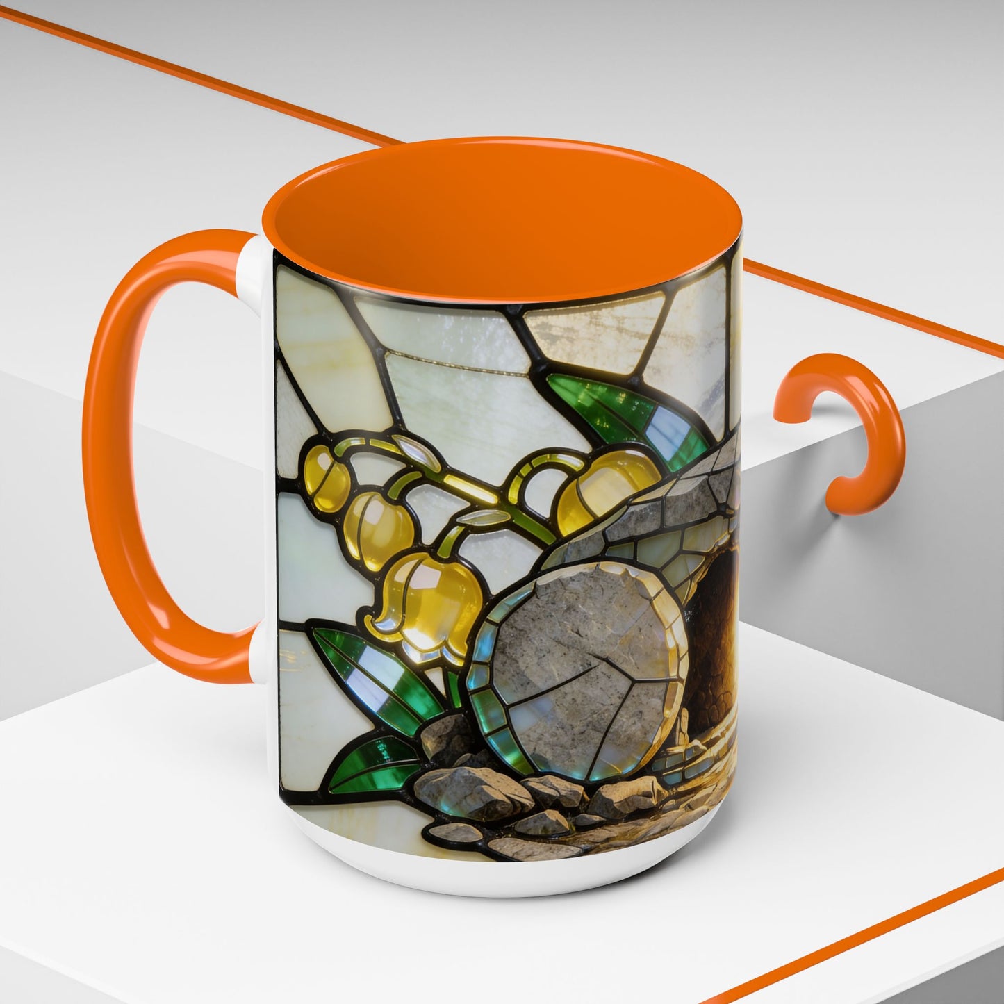 Stained Glass Garden Accent Mug – Floral Lily of the Valley Sunrise 11/15oz