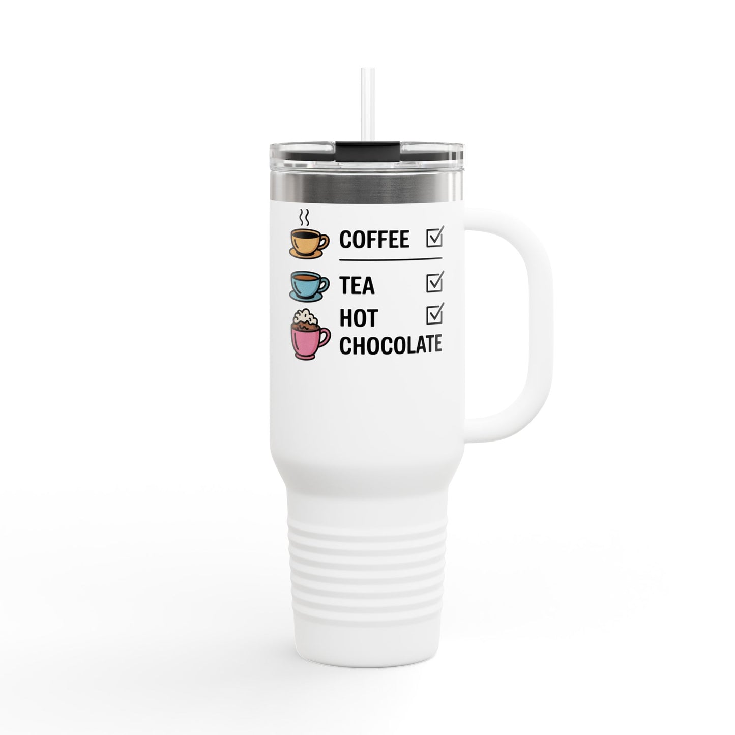 40oz Insulated Travel Mug - Coffee, Tea, Hot Chocolate Checklist - What is your favorite?