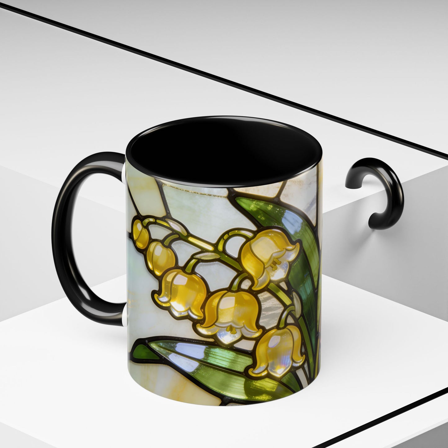 Stained Glass Lily of the Valley Accent Coffee Mug — Floral 11/15oz Gift