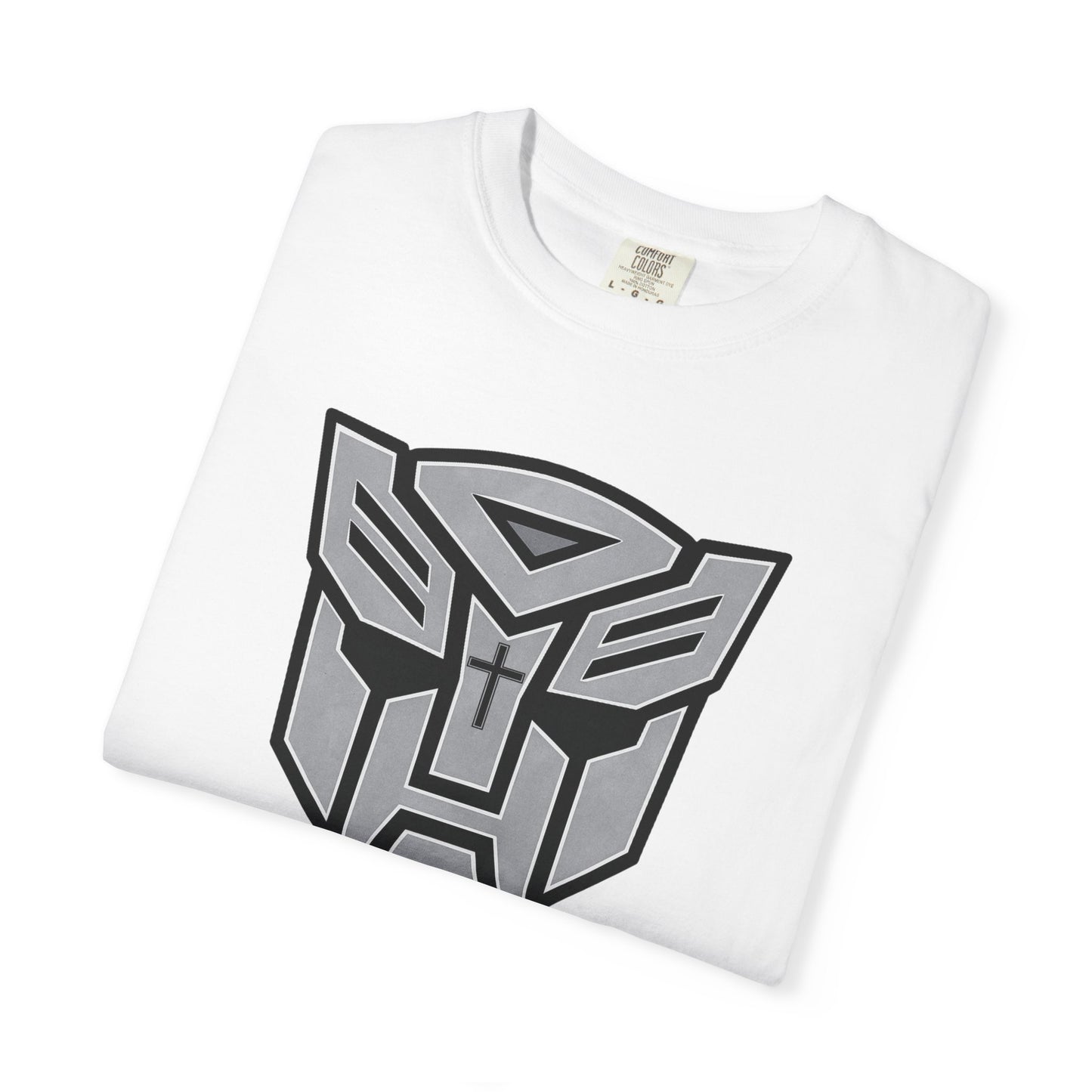 Transformed Graphic Tee — "Transformed" Romans 12:2 Christian Transformer Logo T-Shirt