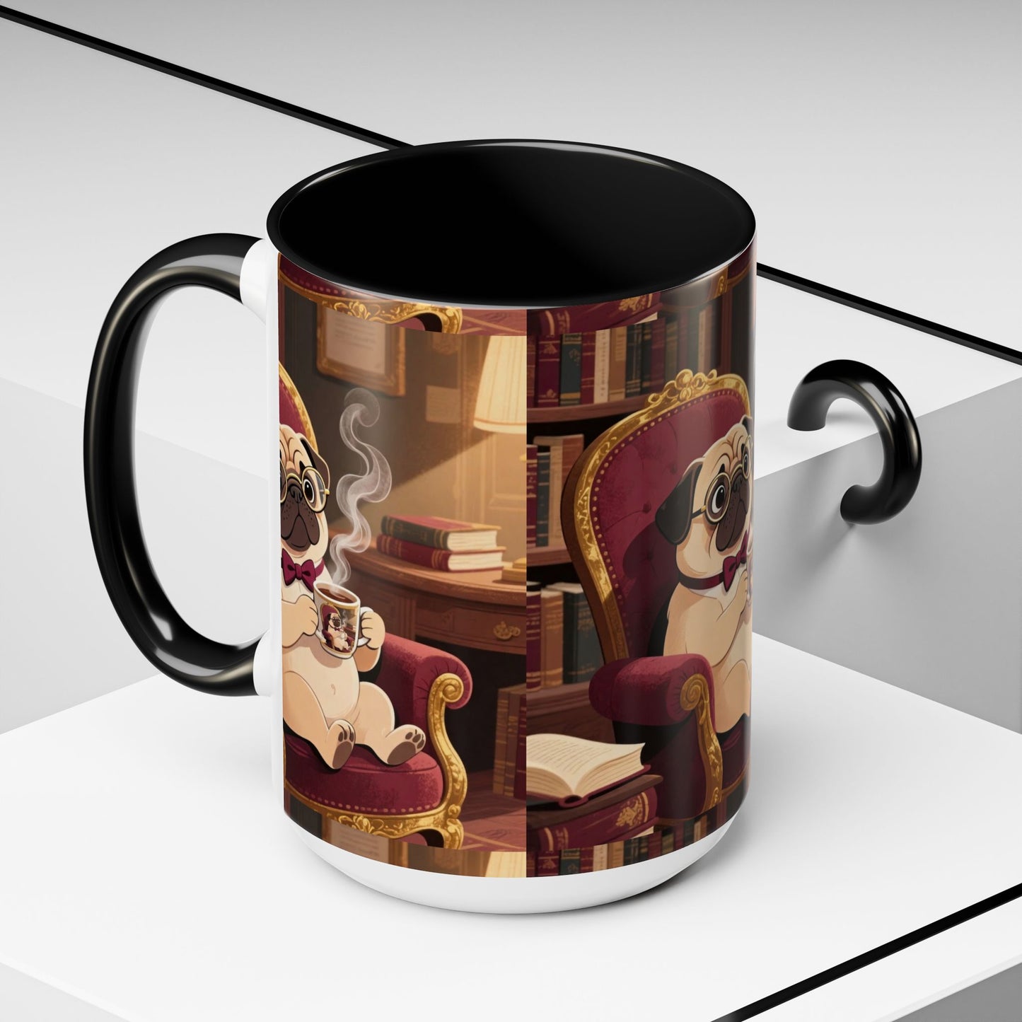 Pug in Armchair Coffee Mug — Cozy Literary Tea & Coffee Cup (11/15oz)