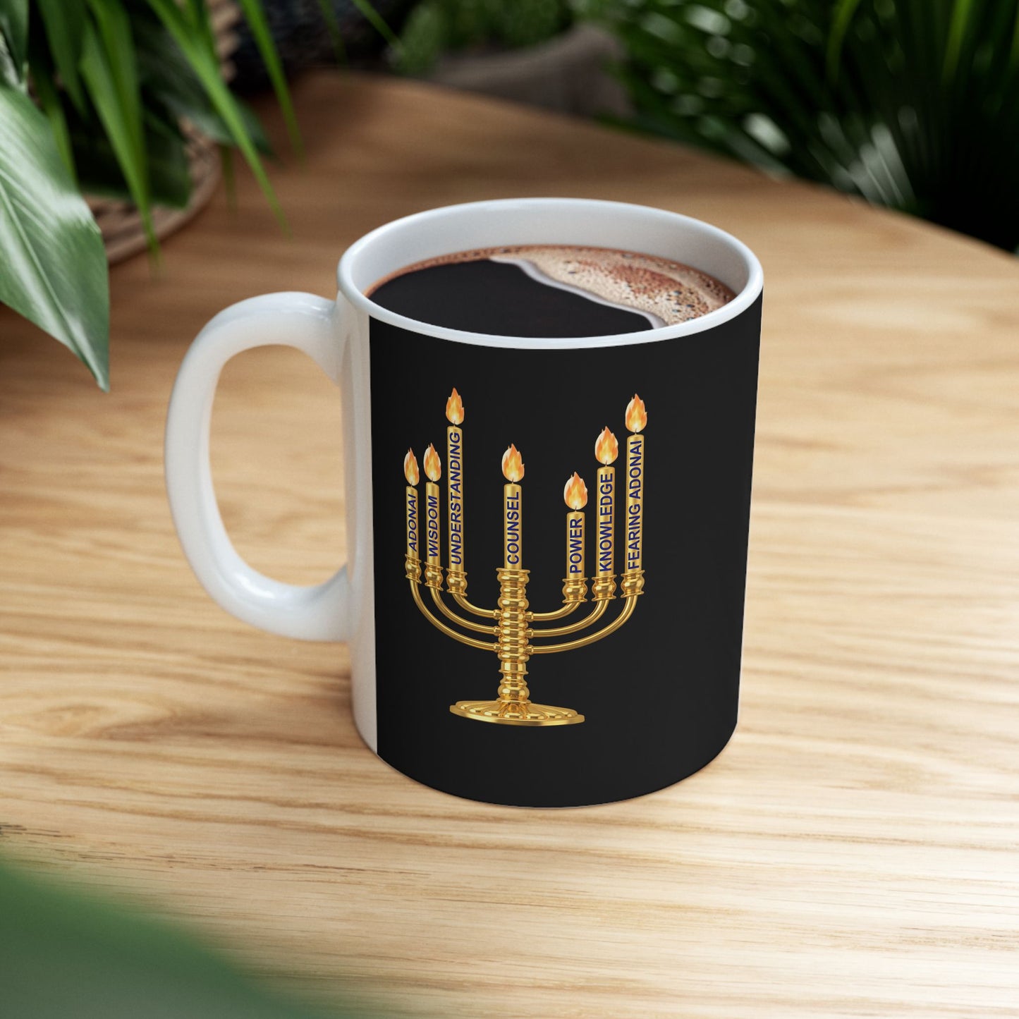 Ceramic Faith Inspired Mug — Metallic Gold Menorah Design (11oz, 15oz)