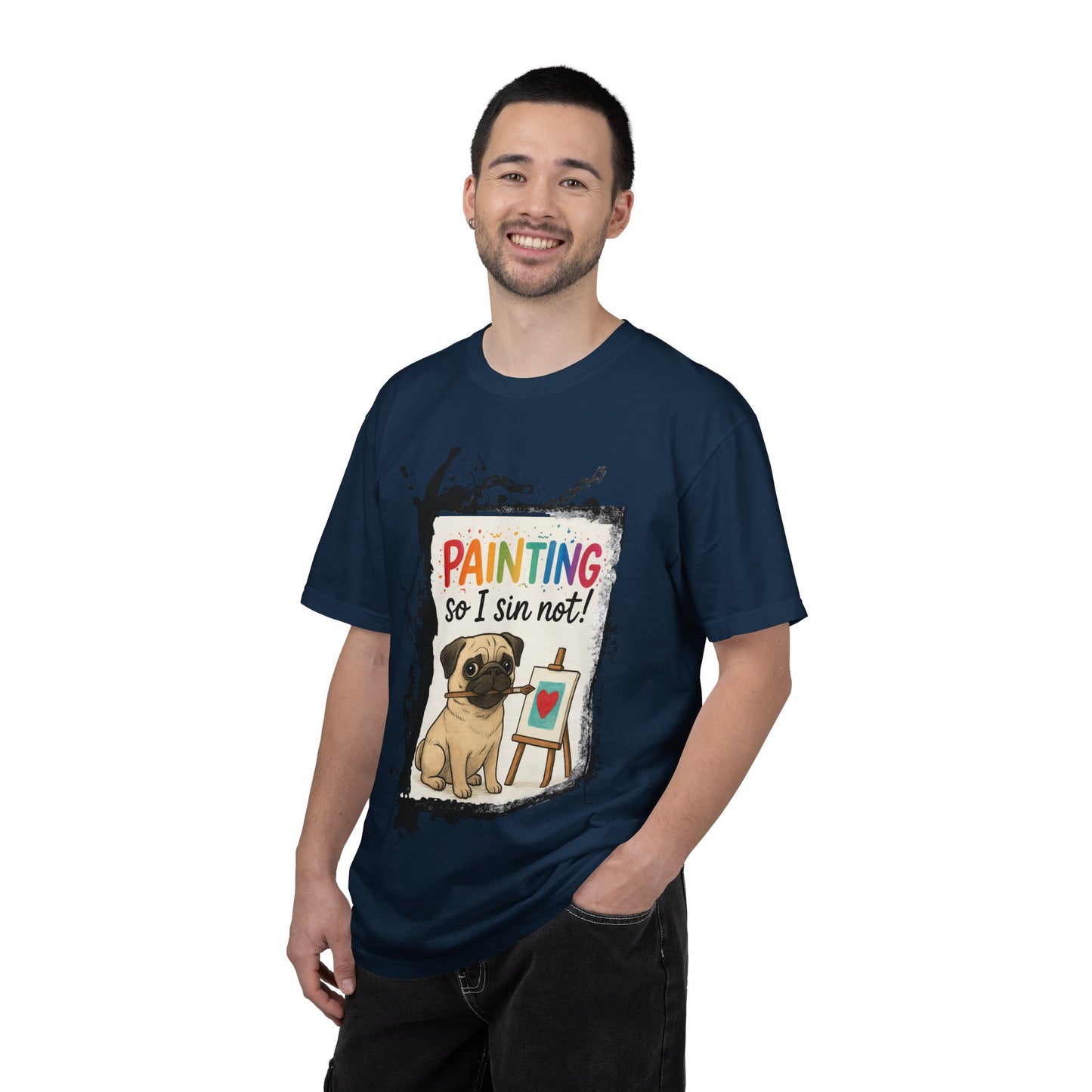 Humorous "Painting So I Sin Not" Pug T-Shirt