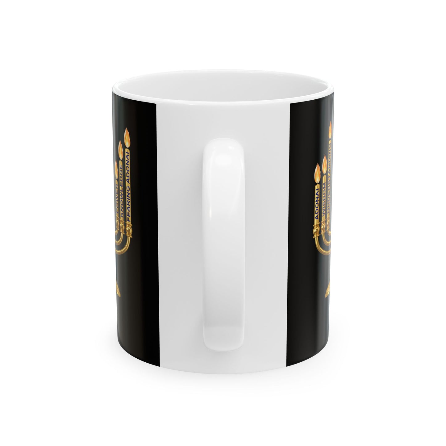 Ceramic Faith Inspired Mug — Metallic Gold Menorah Design (11oz, 15oz)