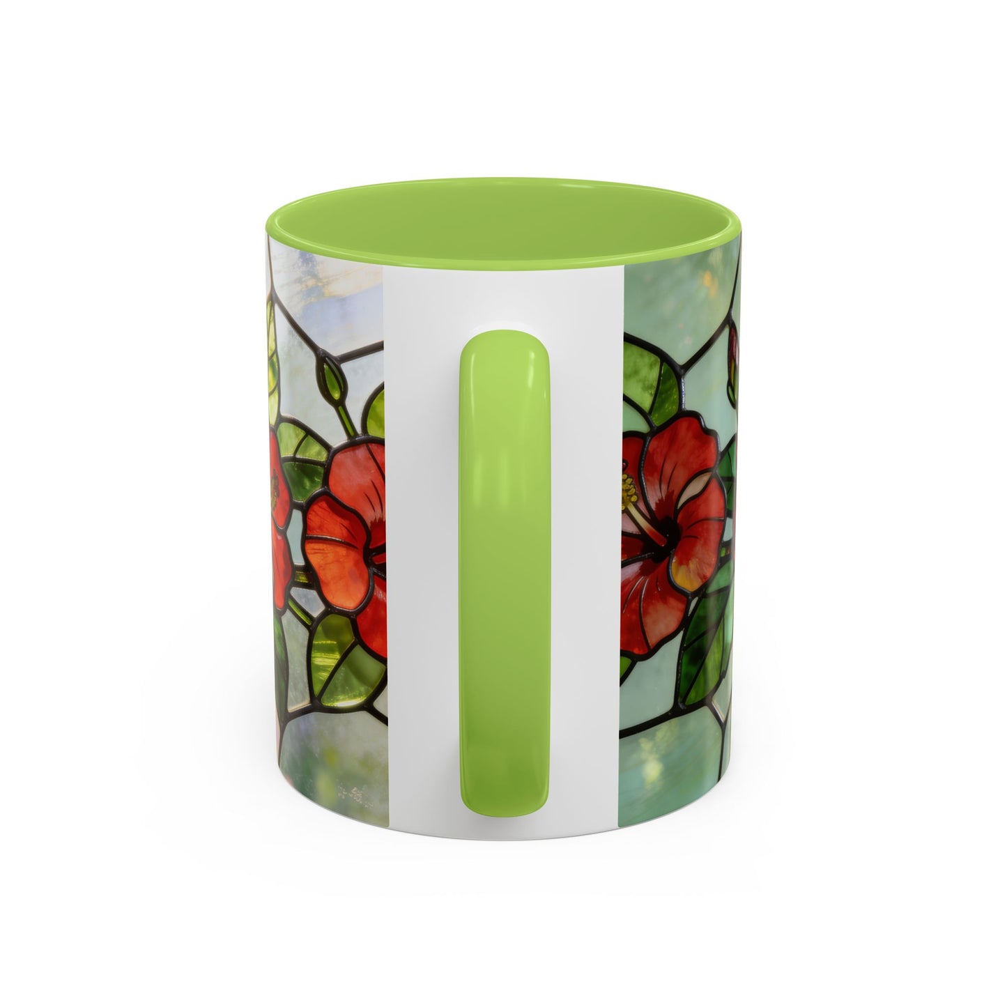 Stained Glass Floral Accent Coffee Mug — Hibiscus & Sunflower Art (11/15oz)