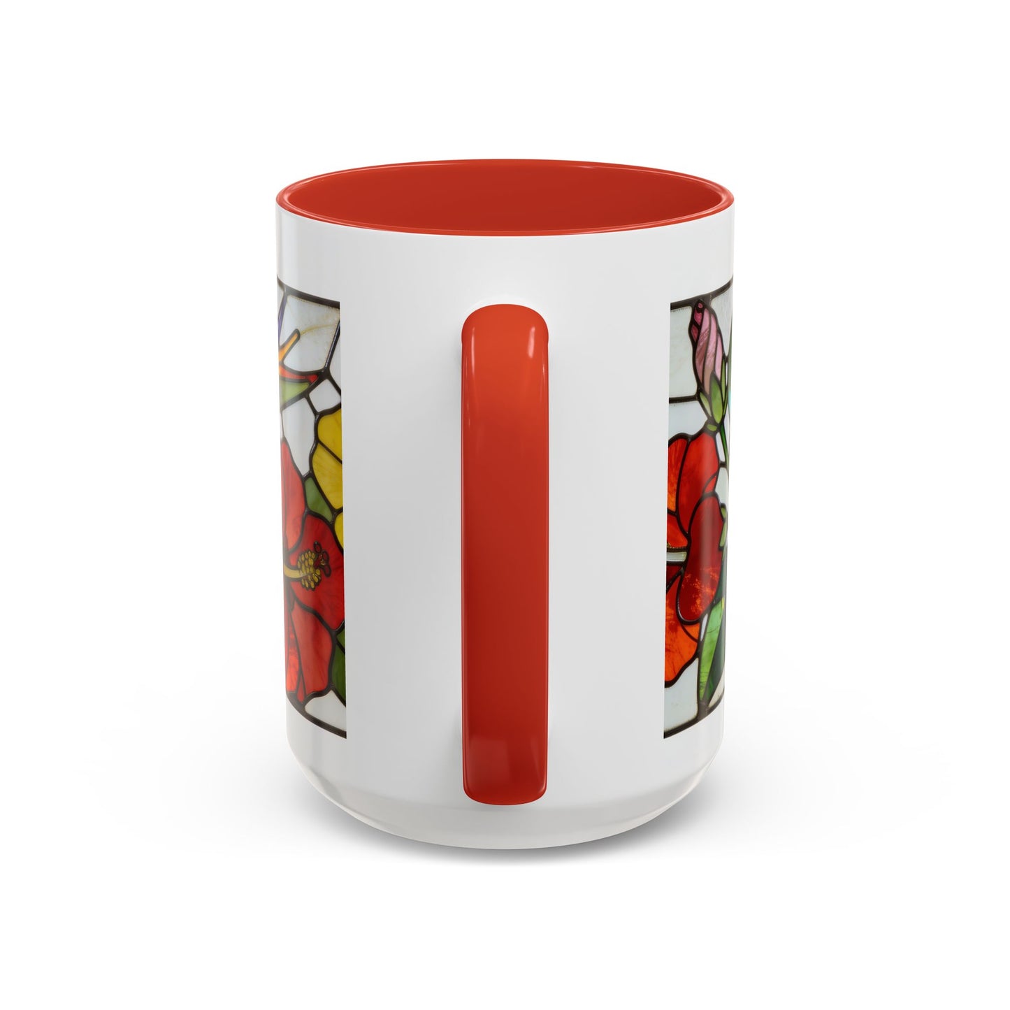 Stained Glass Tropical Flower Coffee Mug — Hibiscus & Bird of Paradise Accent Mug