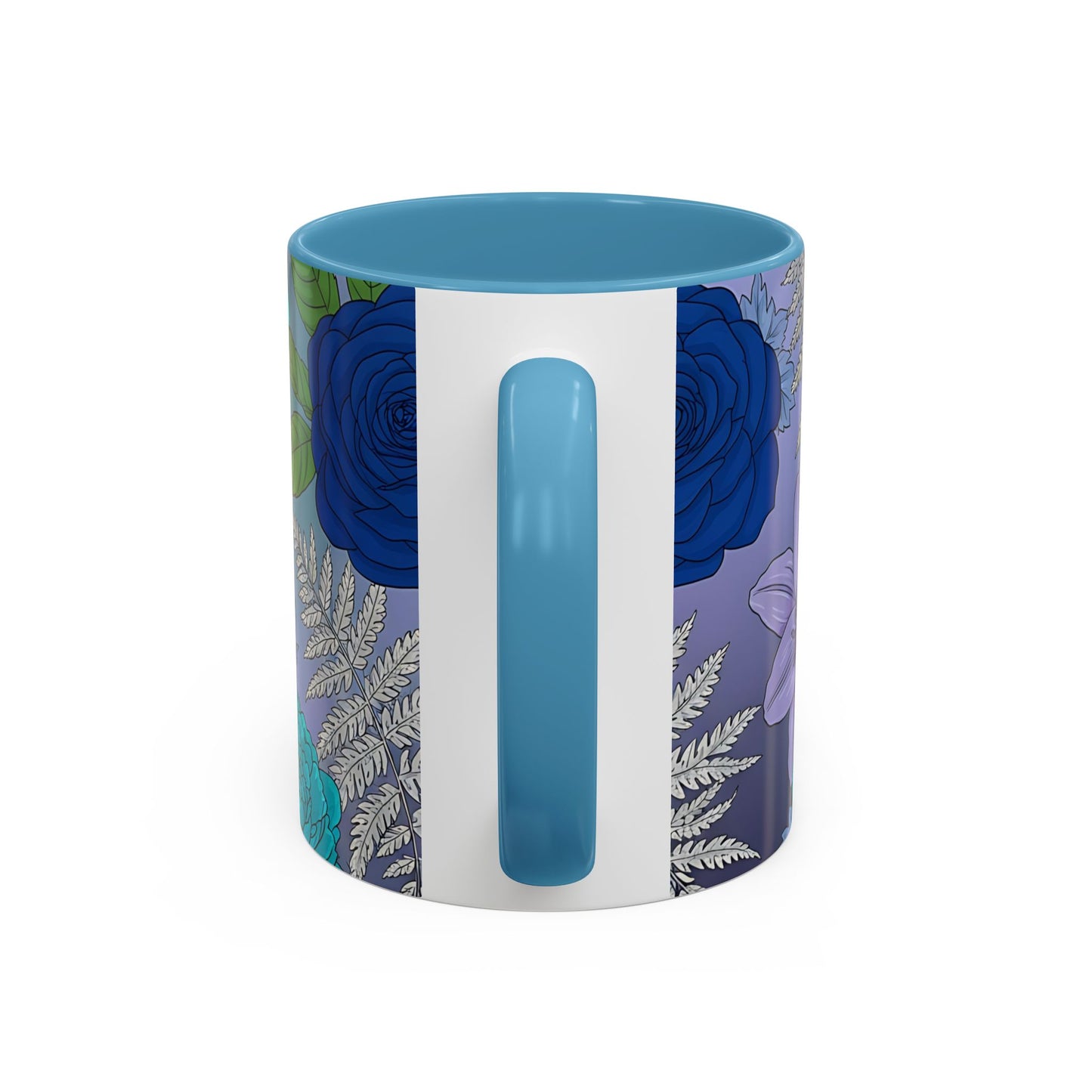 Floral Hydrangea Accent Coffee Mug — Teal & Lavender Botanical Drinkware