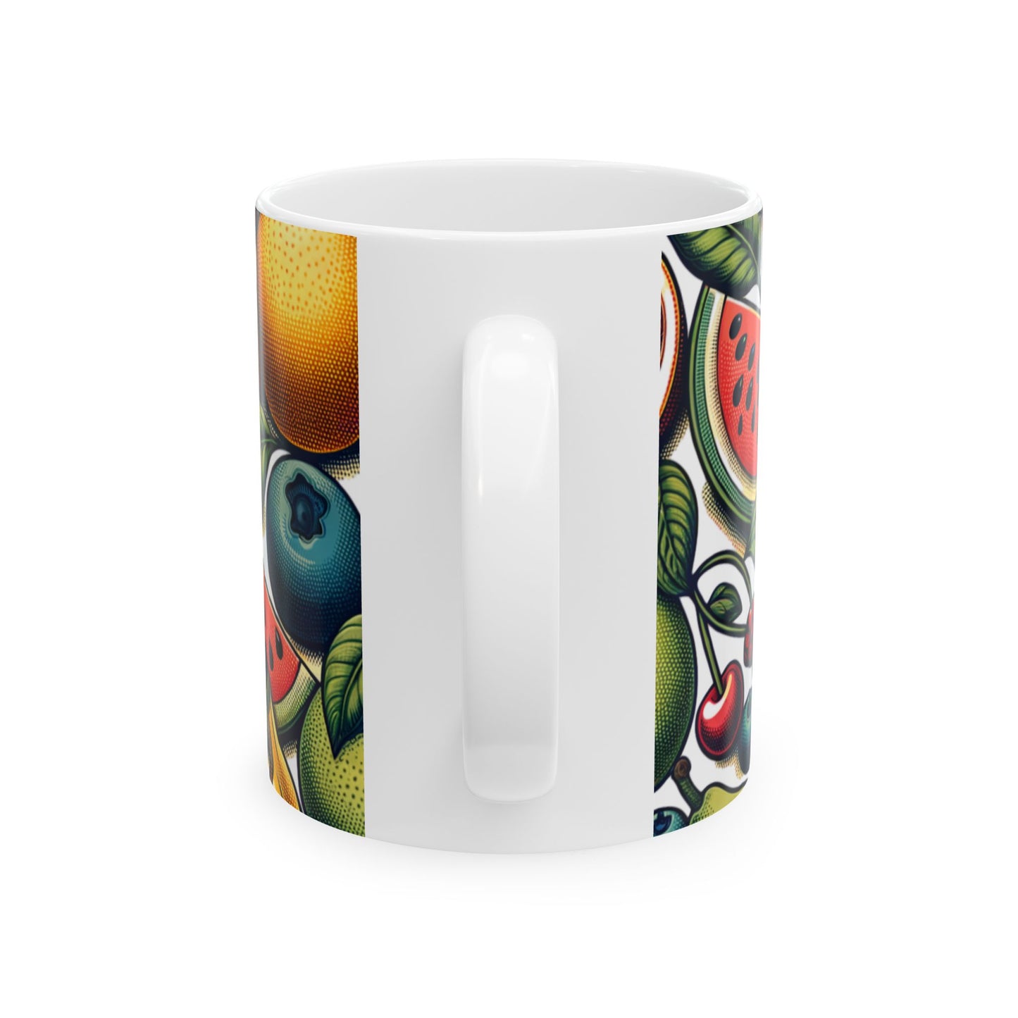 Fruit Pattern Ceramic Mug — Colorful Citrus & Berries 11oz/15oz
