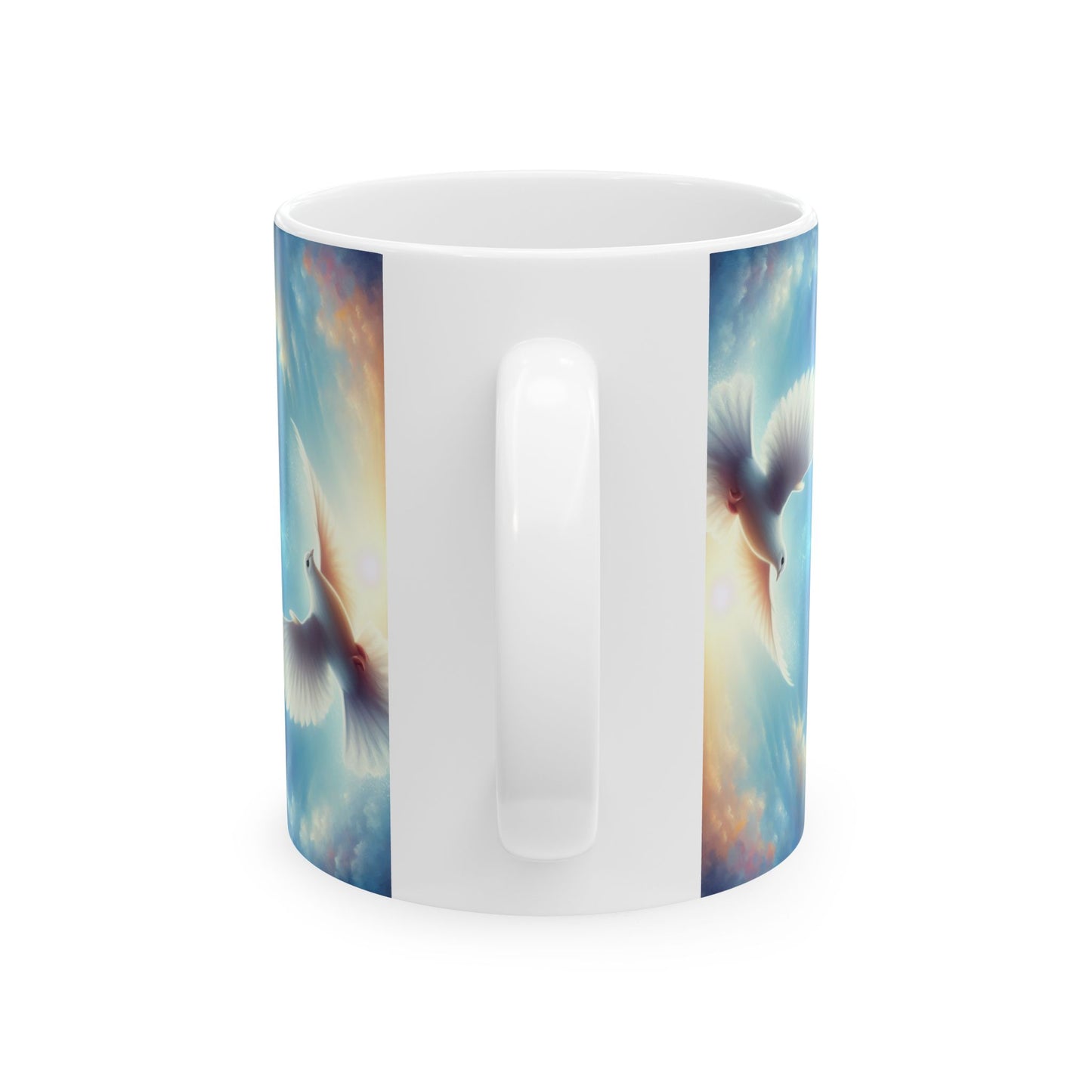 Dove in Sunrise Ceramic Mug — Inspirational Peace Coffee Cup (11oz & 15oz)