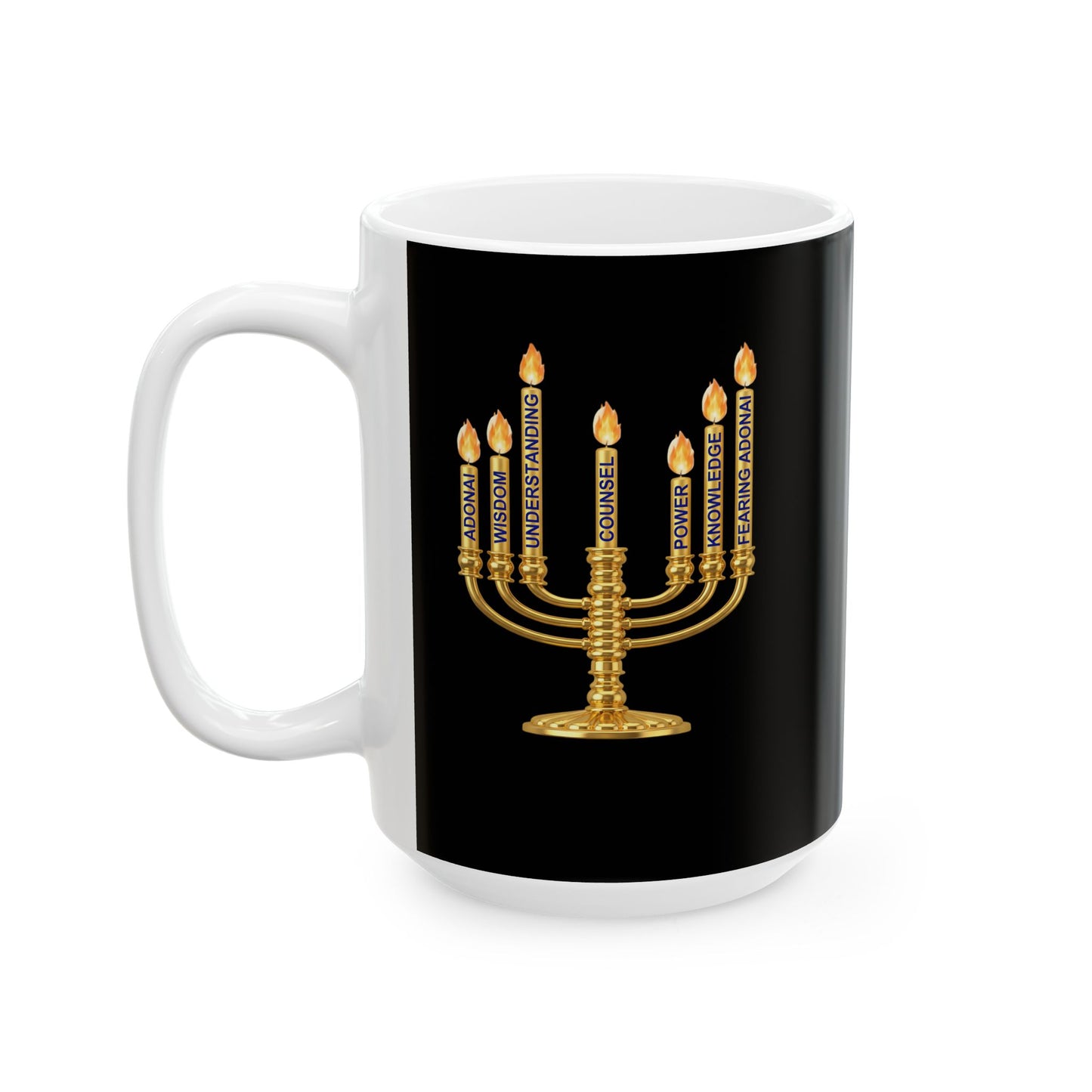 Ceramic Faith Inspired Mug — Metallic Gold Menorah Design (11oz, 15oz)