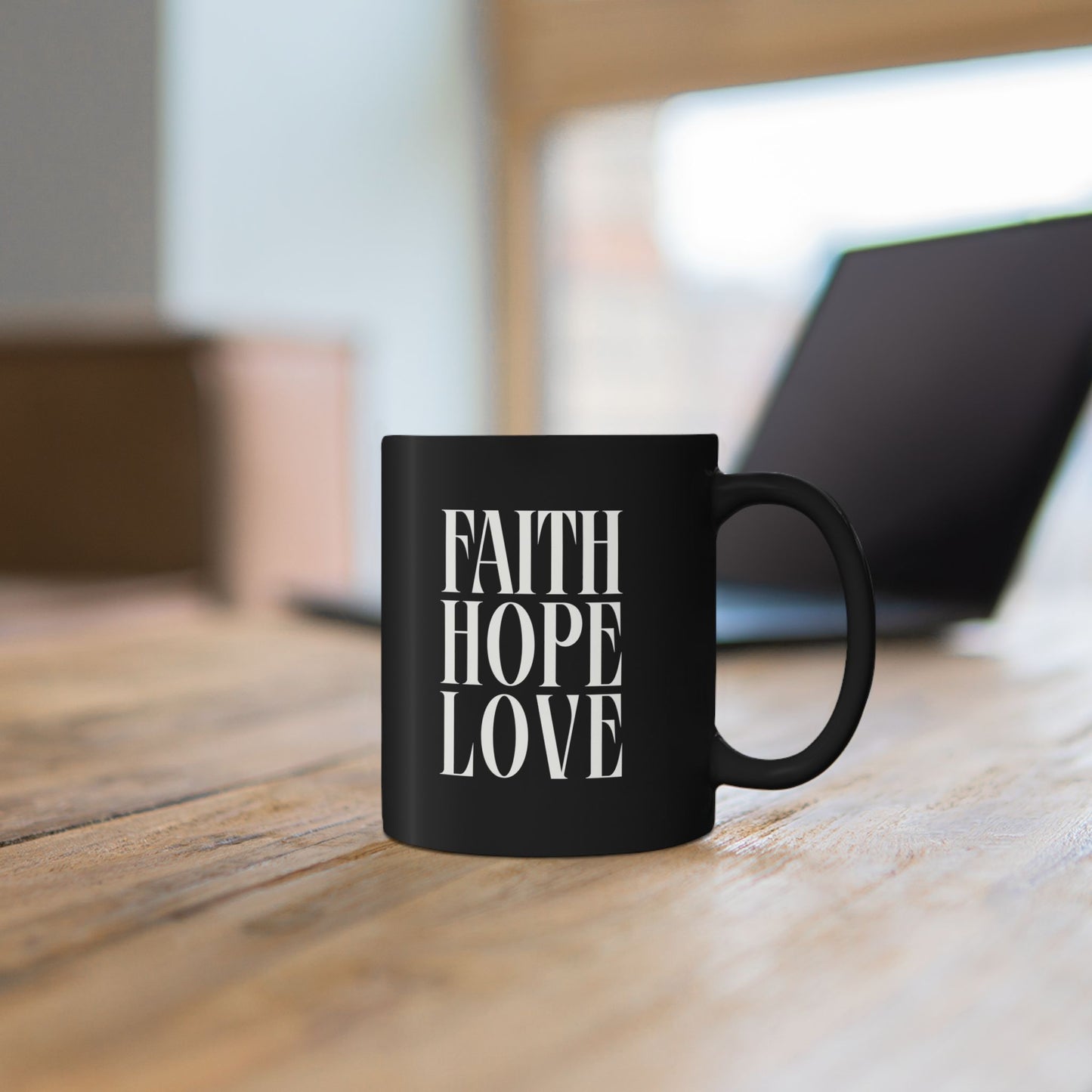 Inspirational Faith Hope Love Black Mug - 11oz Ceramic Coffee Cup