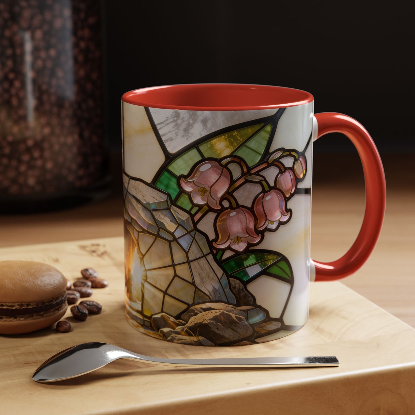 Stained Glass Garden Accent Mug – Floral Lily of the Valley Sunrise 11/15oz