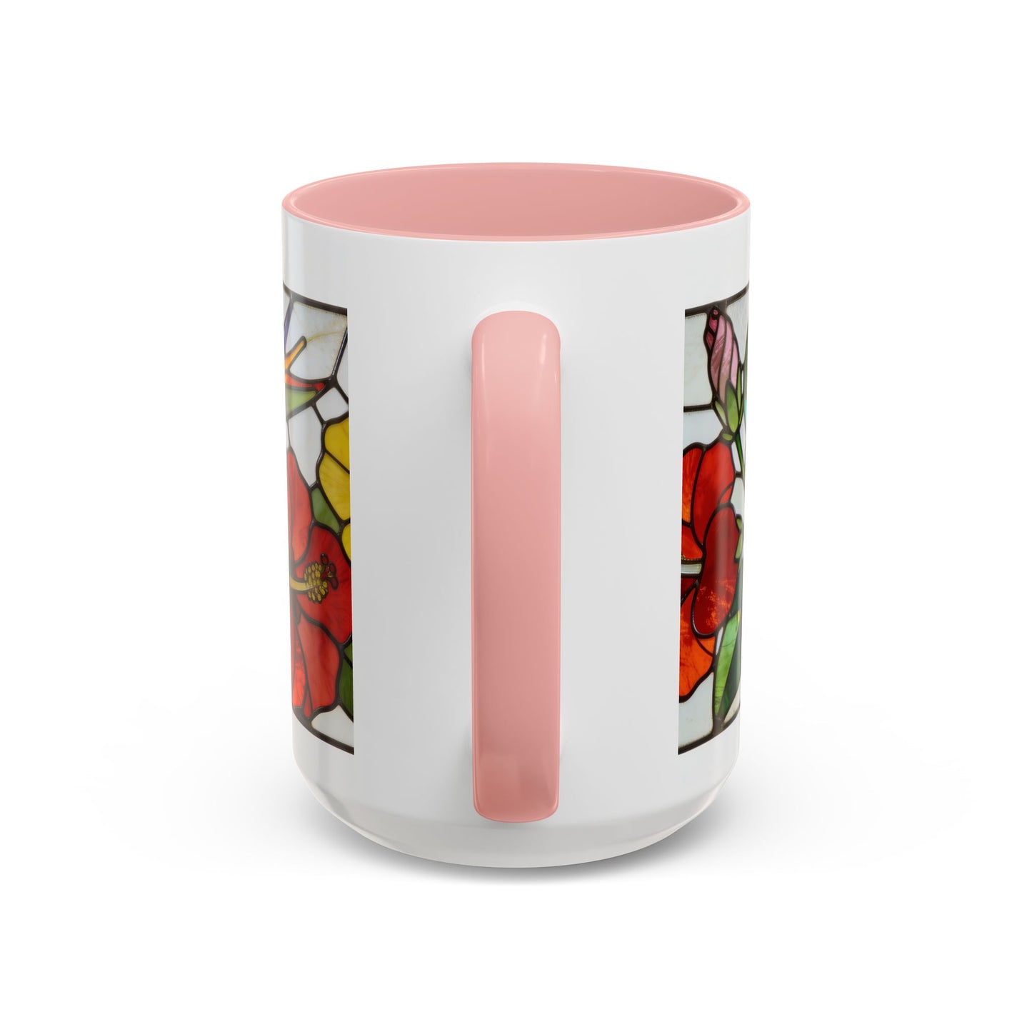 Stained Glass Tropical Flower Coffee Mug — Hibiscus & Bird of Paradise Accent Mug