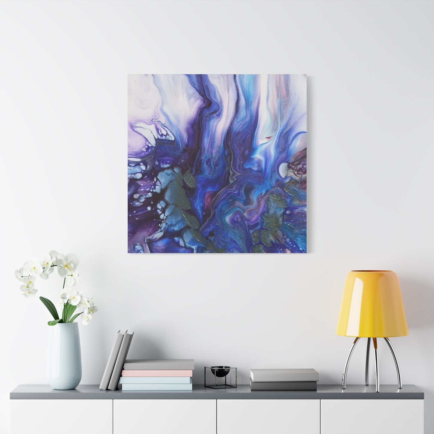 Abstract Ocean Blue Acrylic Pour Matte Canvas - Stretched Wall Art
