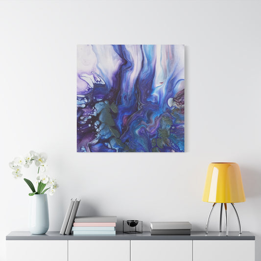 Abstract Ocean Blue Acrylic Pour Matte Canvas - Stretched Wall Art