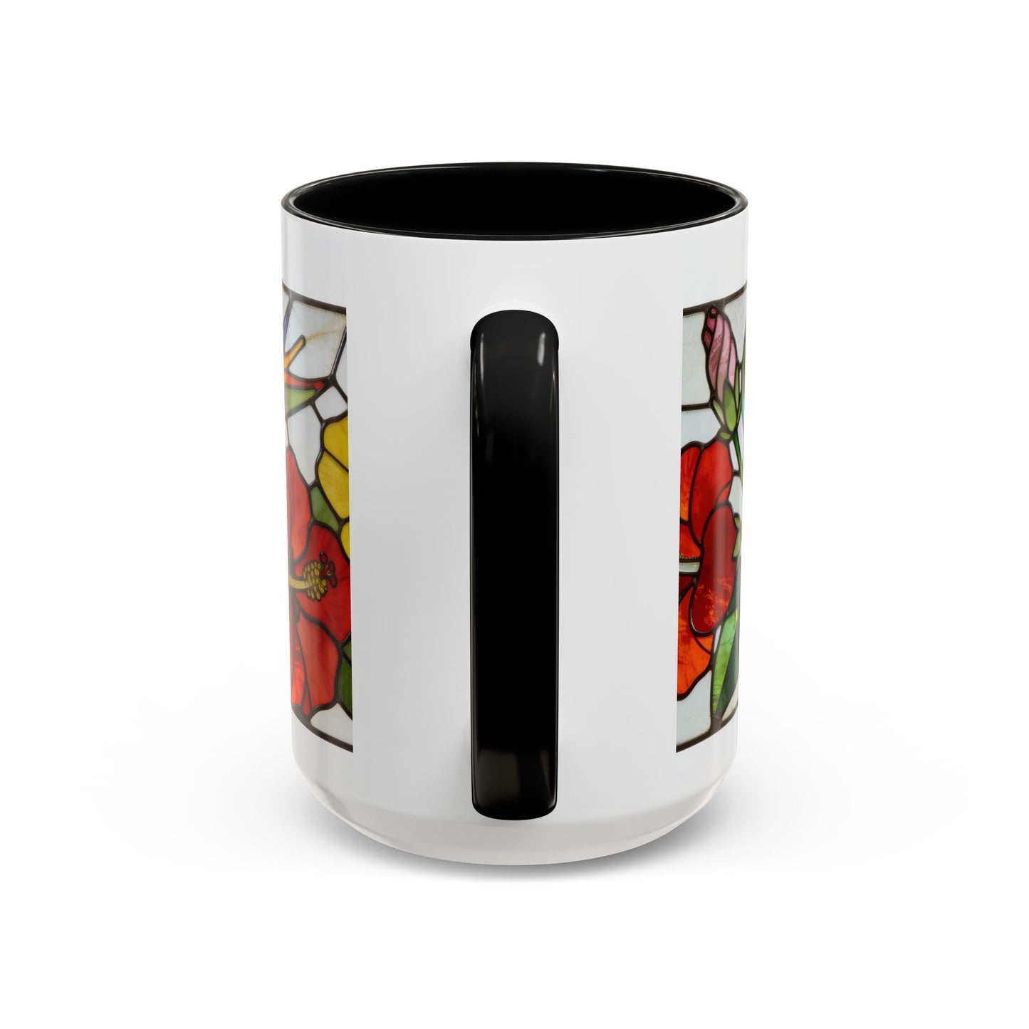 Stained Glass Tropical Flower Coffee Mug — Hibiscus & Bird of Paradise Accent Mug