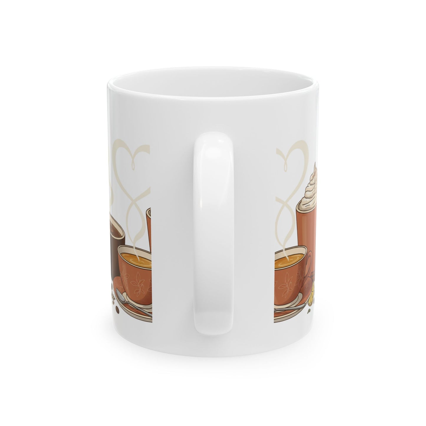 Coffee Lovers Mug - Trio of Hot Drinks Illustration (11oz, 15oz)