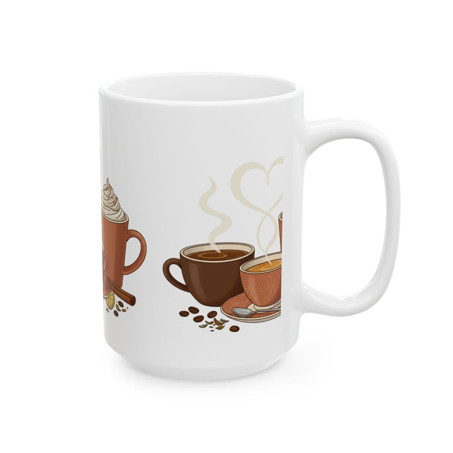 Coffee Lovers Mug - Trio of Hot Drinks Illustration (11oz, 15oz)