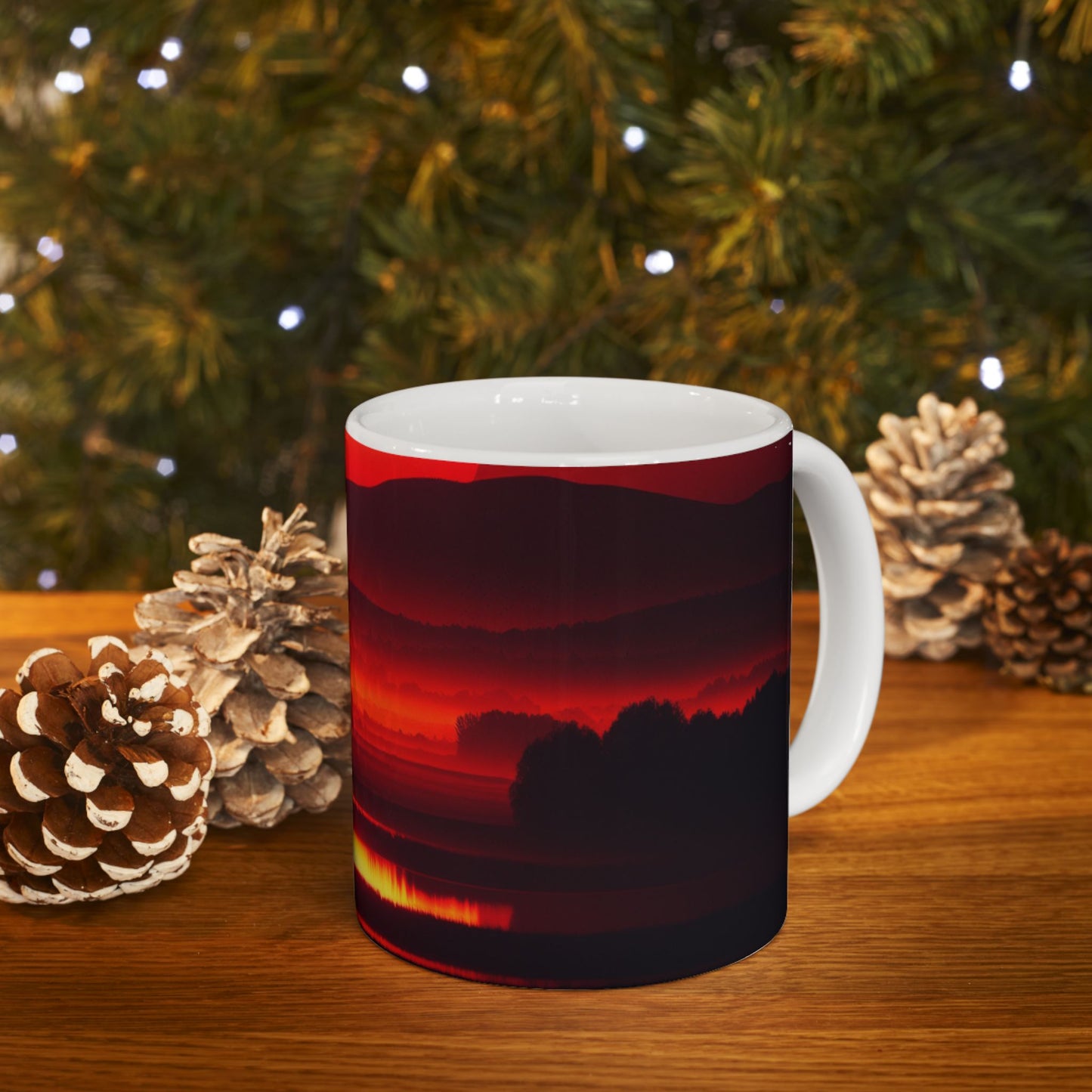 Red Sunset Mountain Ceramic Mug — Atmospheric Landscape Coffee Cup (11oz & 15oz)