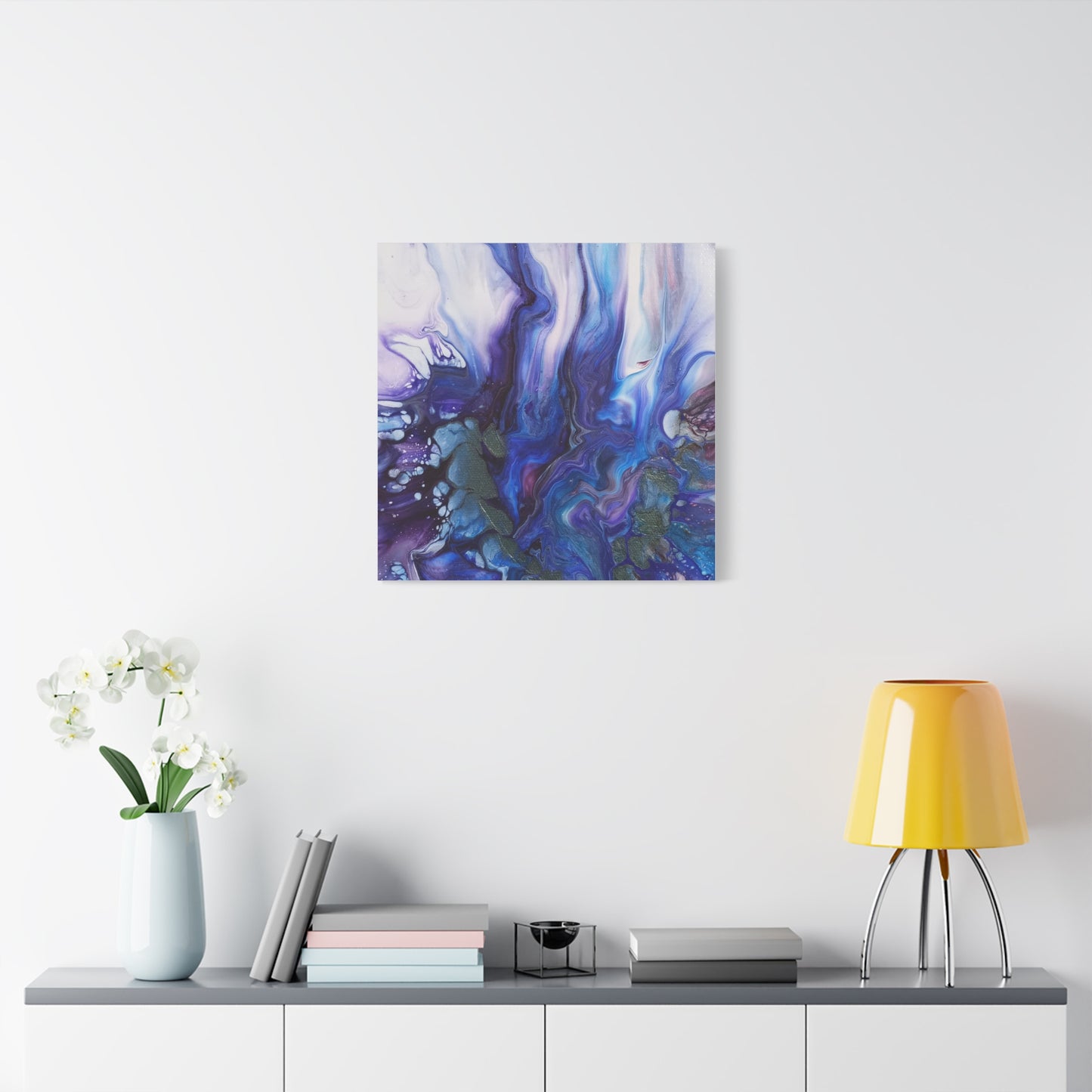 Abstract Ocean Blue Acrylic Pour Matte Canvas - Stretched Wall Art