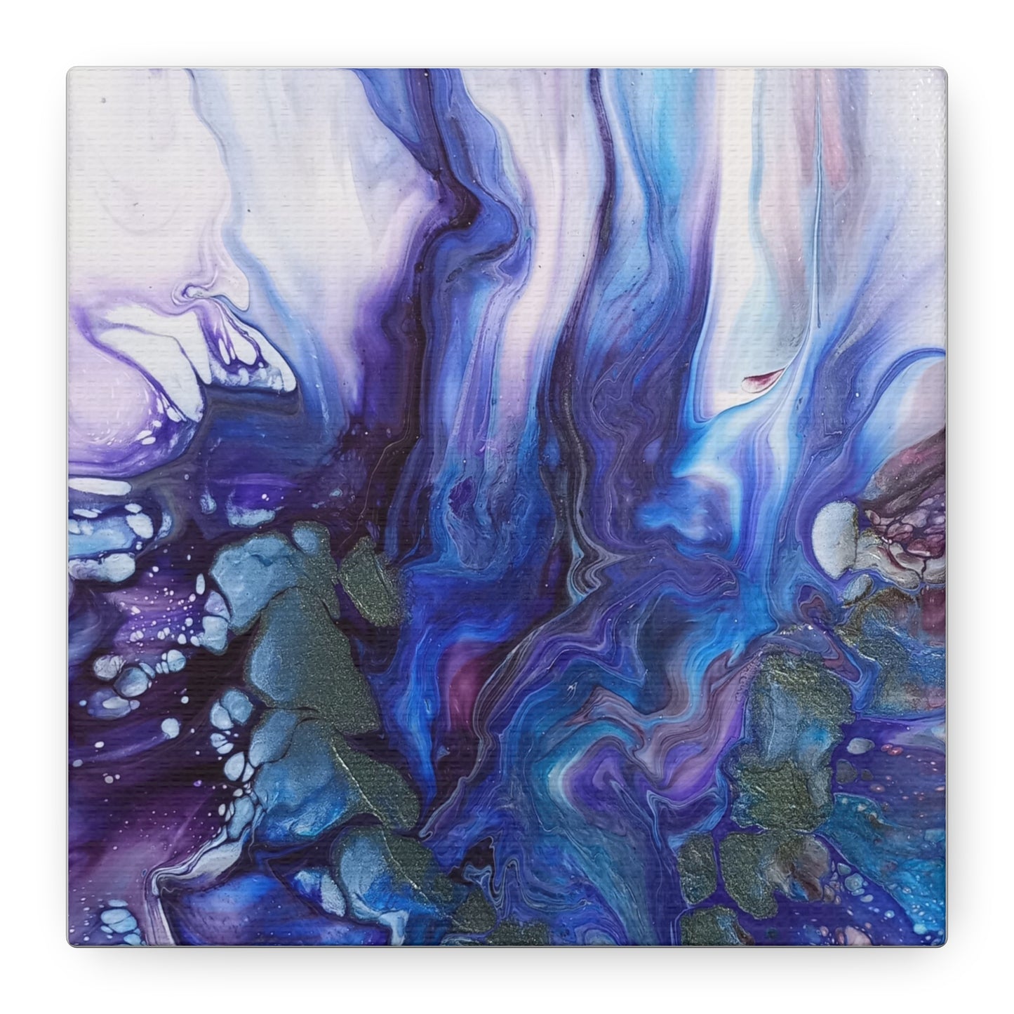 Abstract Ocean Blue Acrylic Pour Matte Canvas - Stretched Wall Art