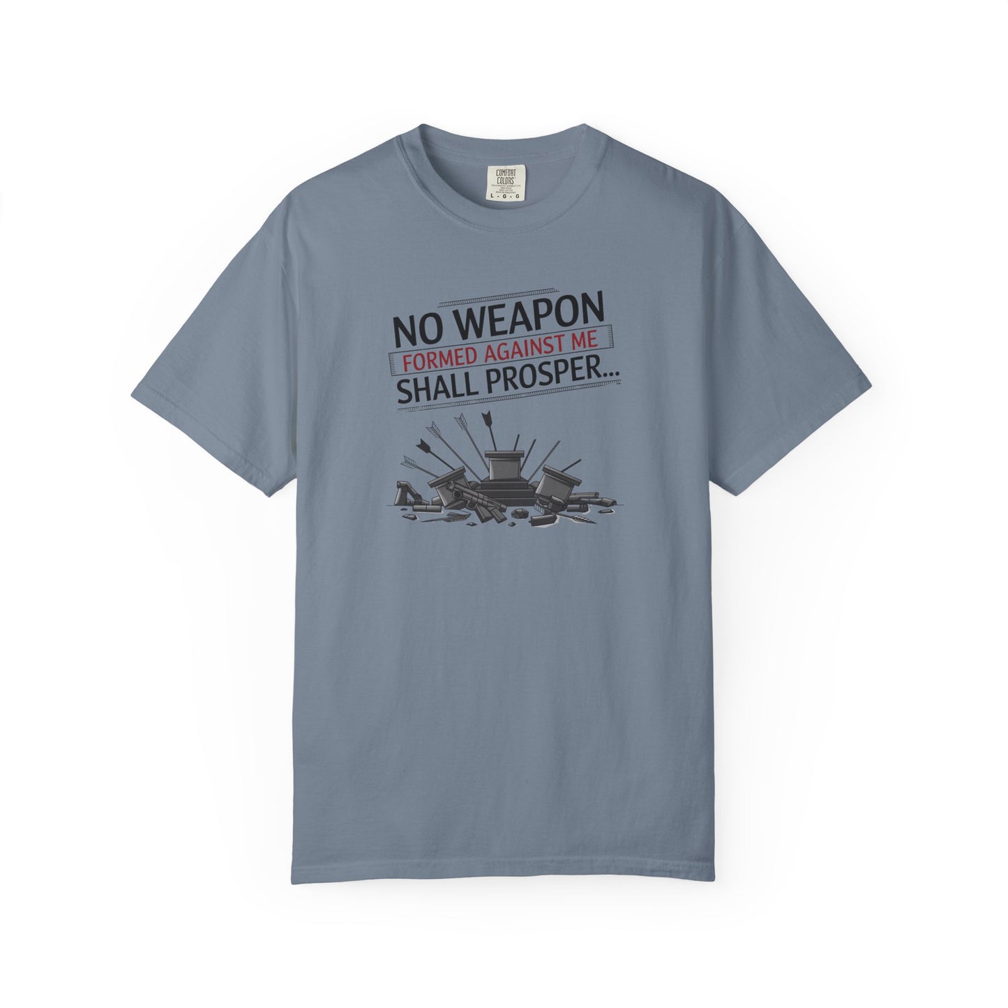 No Weapon Formed Against Me Shall Prosper T-Shirt — Isaiah 54:17 Christian Faith Tee