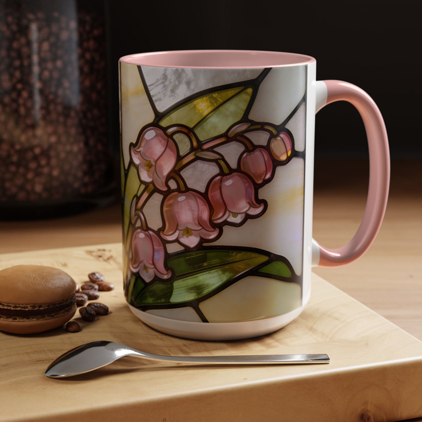 Stained Glass Lily of the Valley Accent Coffee Mug — Floral 11/15oz Gift