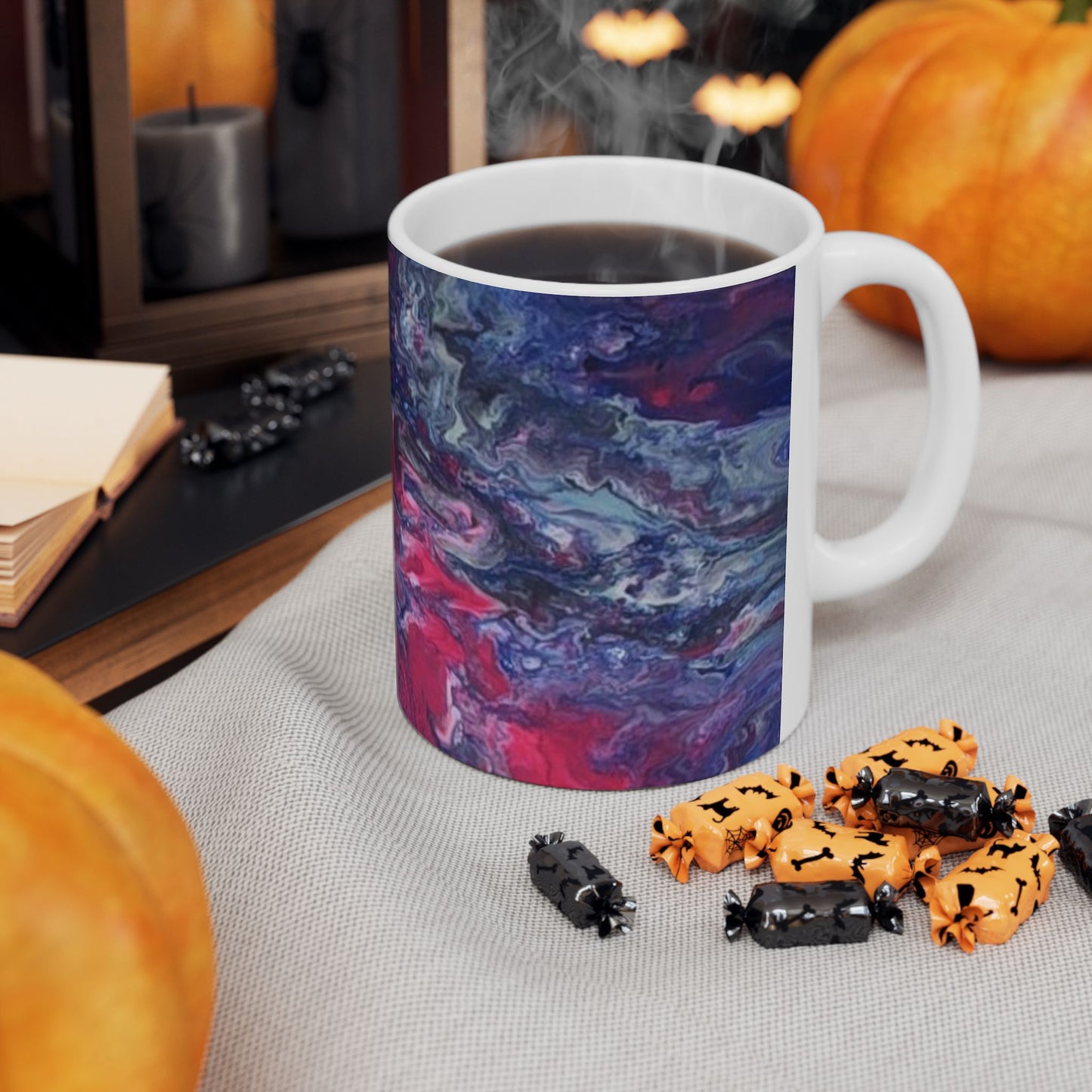 Acrylice pour design - Artistic Abstract Ceramic Mug - Unique Colorful Design (11oz)