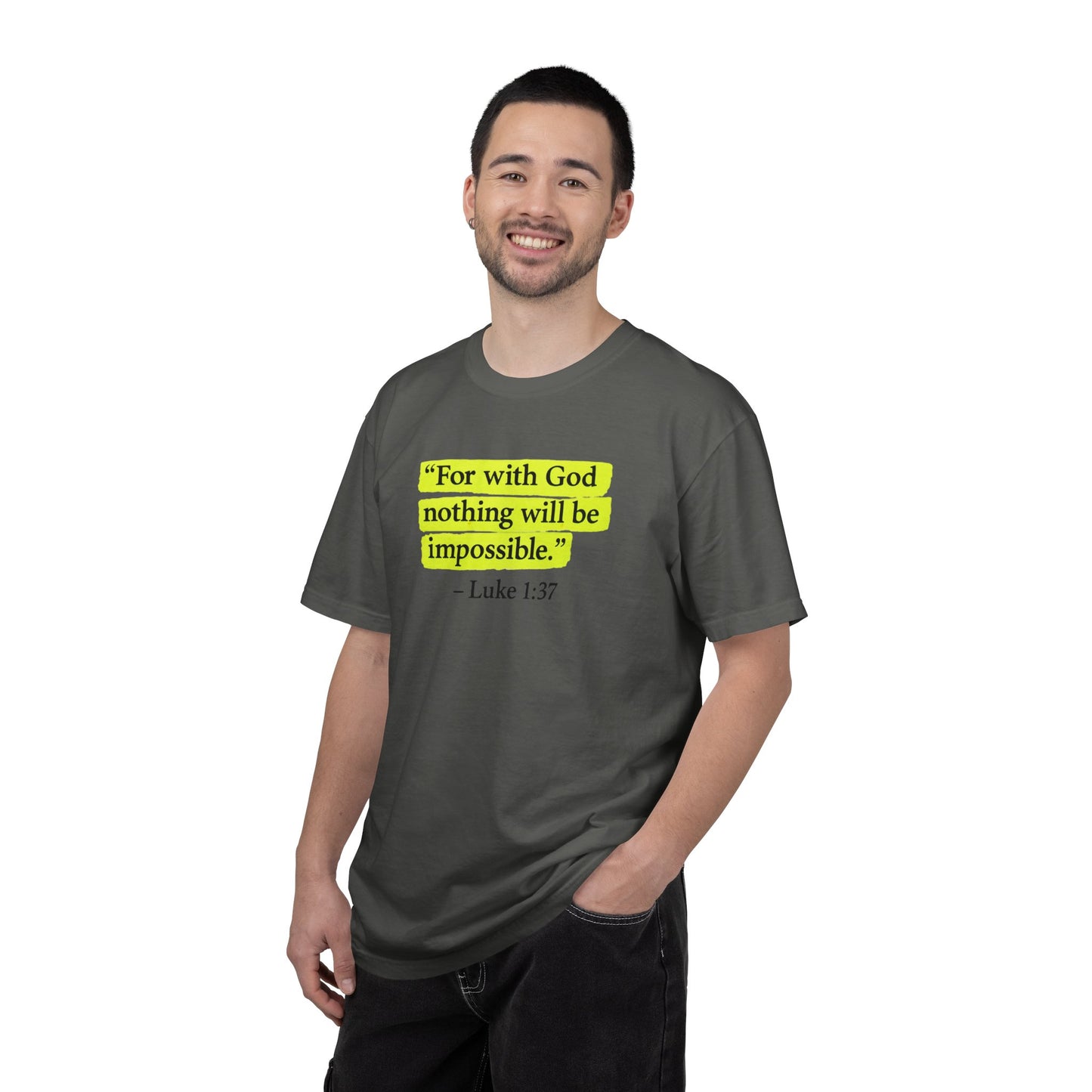 Luke 1:37 Bible Verse T-Shirt — "With GOD all things are possible"  Faith Tee
