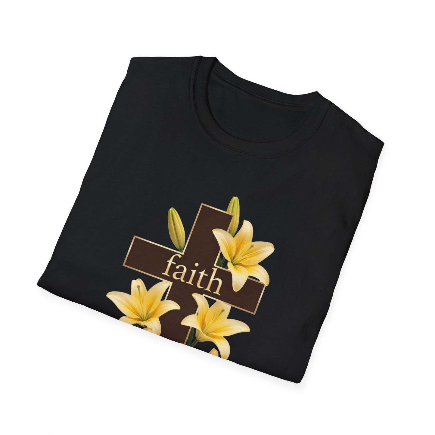 Faith Cross T‑Shirt with Yellow Lilies — Inspirational Christian Easter Tee
