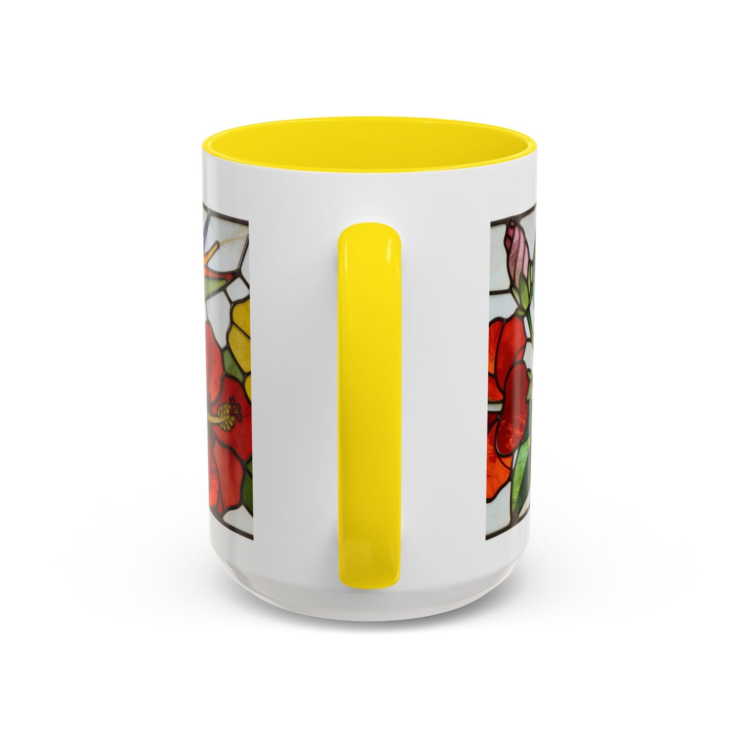 Stained Glass Tropical Flower Coffee Mug — Hibiscus & Bird of Paradise Accent Mug