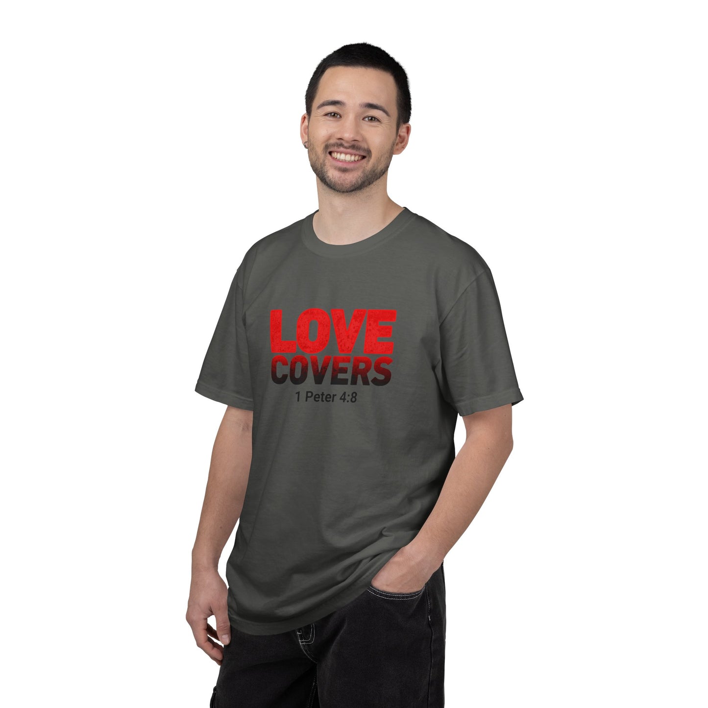 Love Covers T-Shirt — 1 Peter 4:8 Faith Tee
