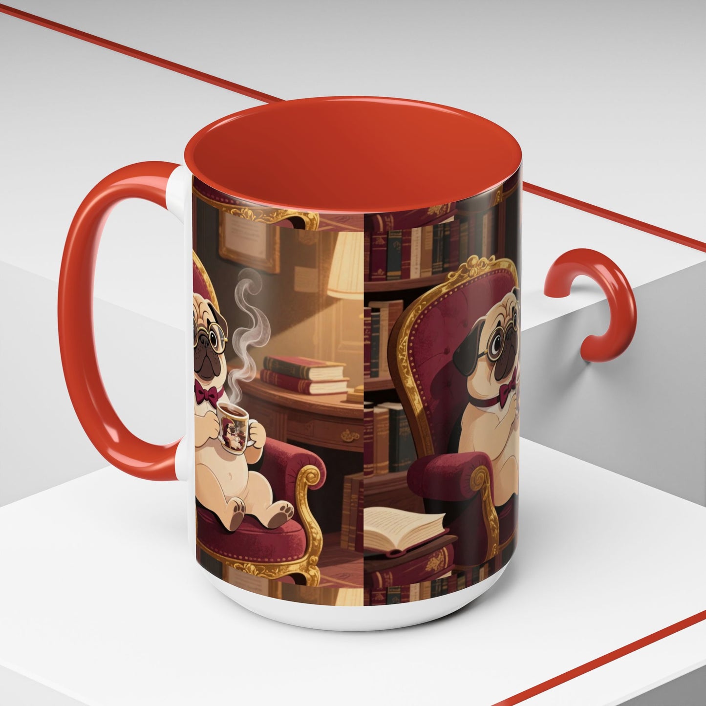 Pug in Armchair Coffee Mug — Cozy Literary Tea & Coffee Cup (11/15oz)