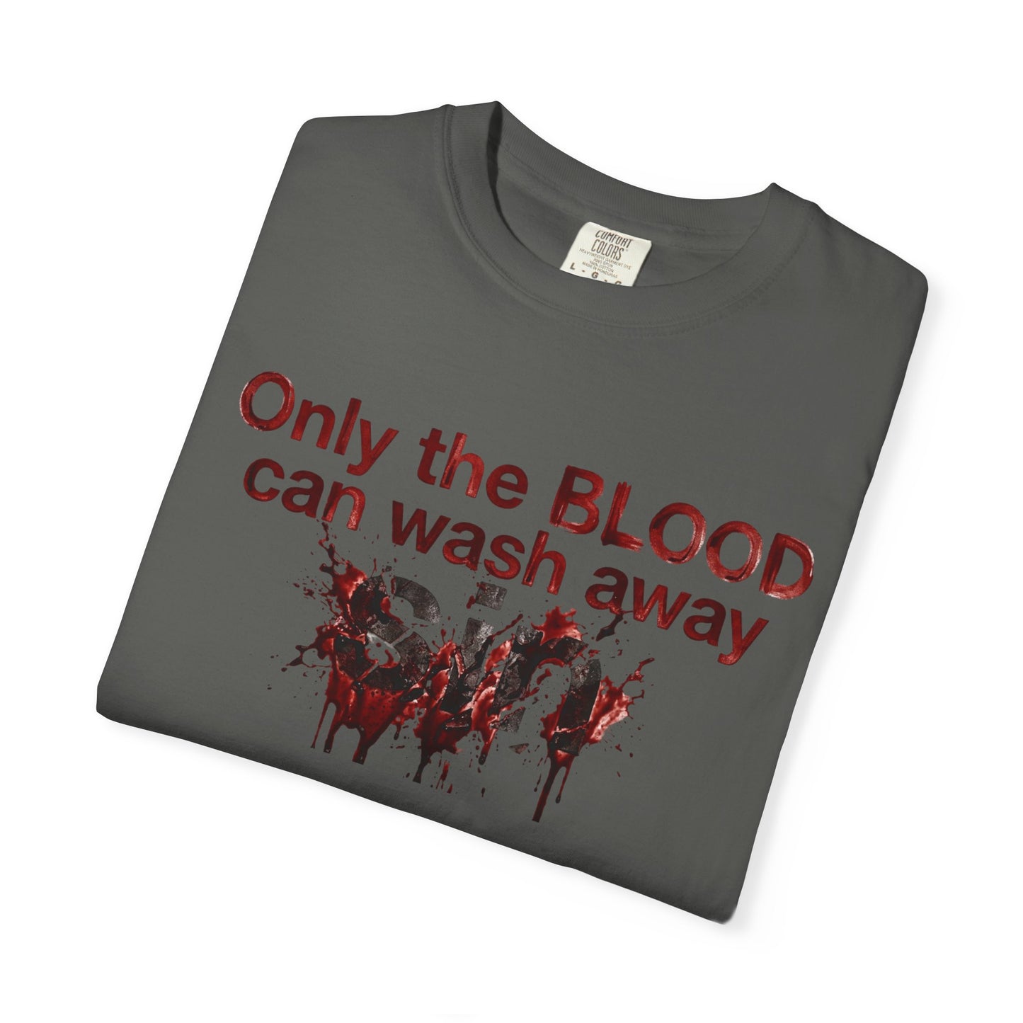 Graphic T-Shirt "Only the BLOOD Can Wash Away Sin" - Gothic Christian Message Tee