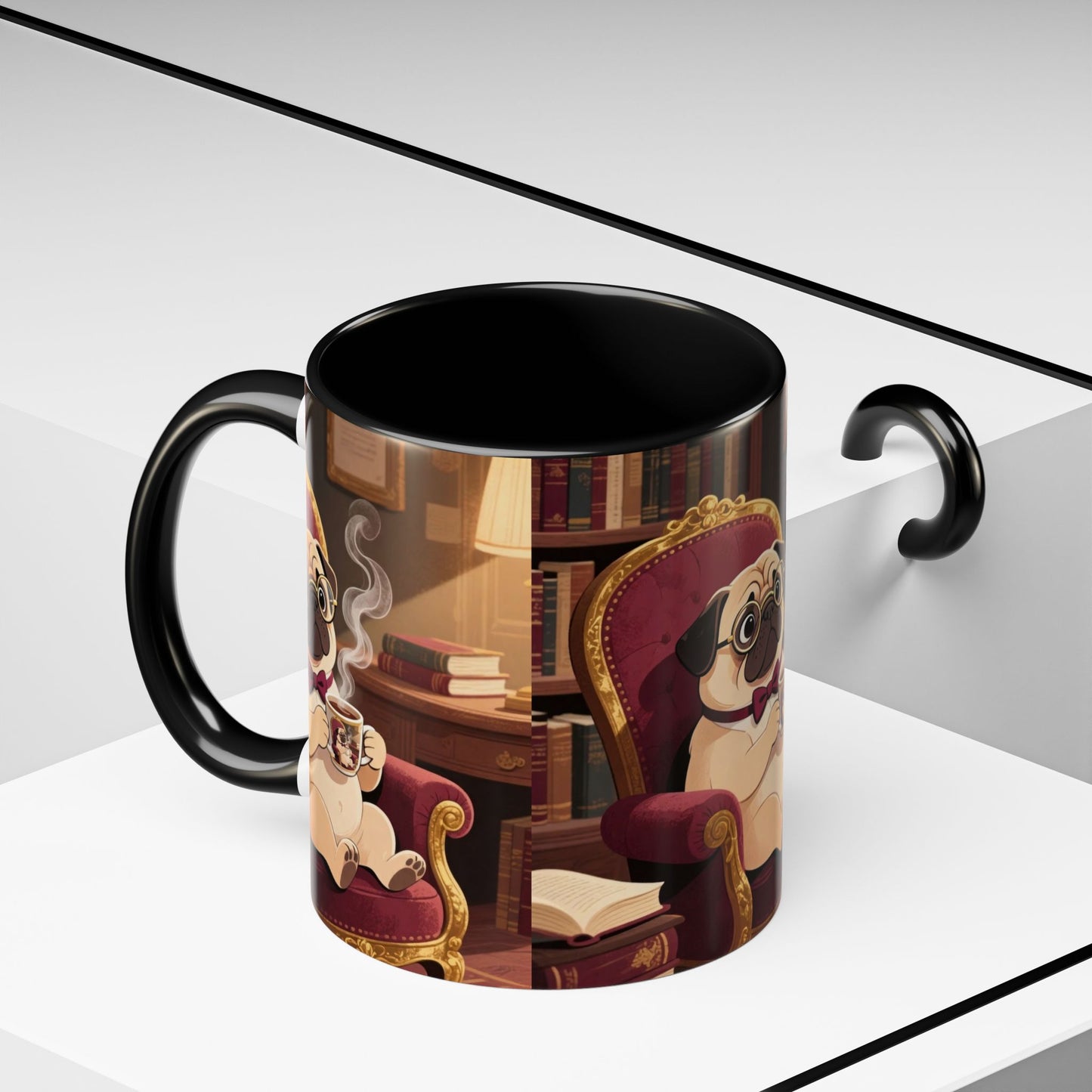 Pug in Armchair Coffee Mug — Cozy Literary Tea & Coffee Cup (11/15oz)