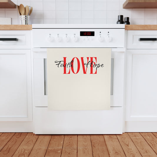 Inspirational Cotton Tea Towel - Love, Faith, Hope Design