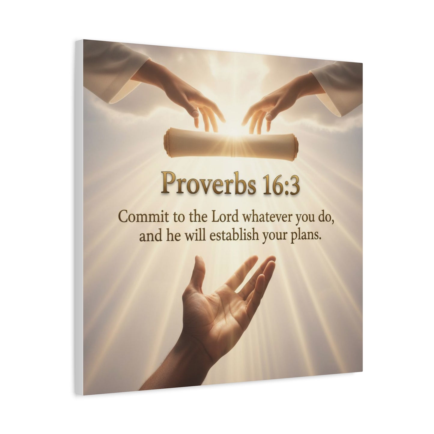 Proverbs 16:3 Canvas Print — "Commit to the Lord" Christian Wall Art, Motivational Faith Gift
