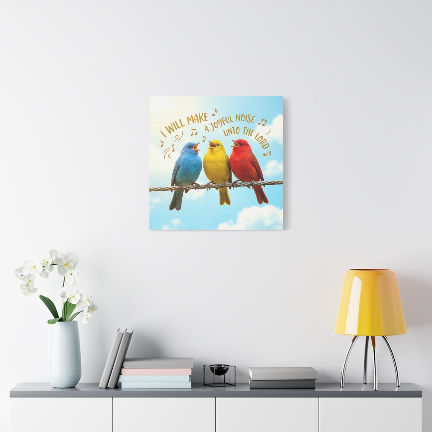 Joyful Birds Canvas Wall Art — "I Will Make A Joyful Noise unto the Lord" Motivational Wall Art