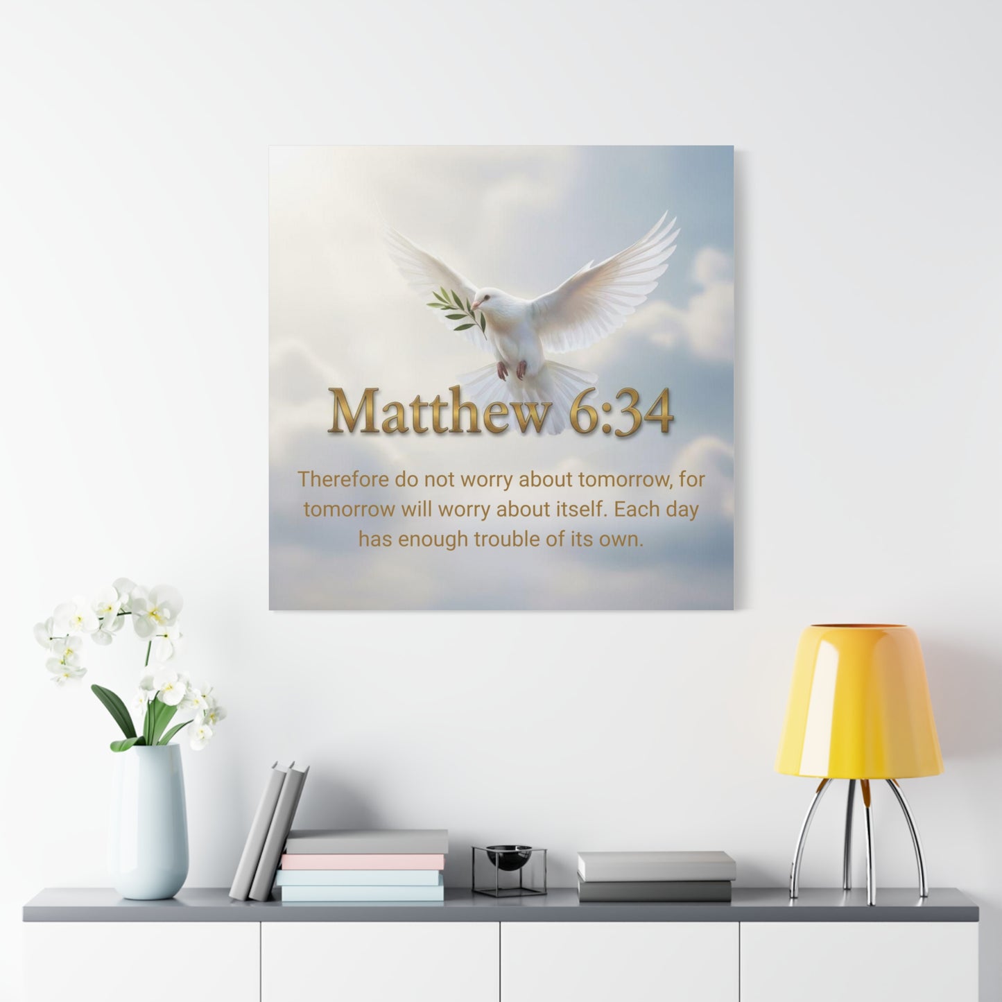 Inspirational Wall Art, Matthew 6:34 Canvas Print, Uplifting Home Decoration, Motivational Gift